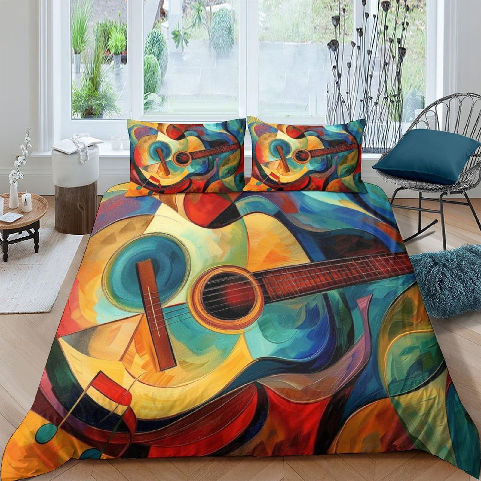 Ctjqhvkz Style-5 3D Printed Abstract Guitar Fitted Sheet Microfiber Colourful Artistic Bed Cover For Bedroom Dorm Decor Single（135X200cm）
