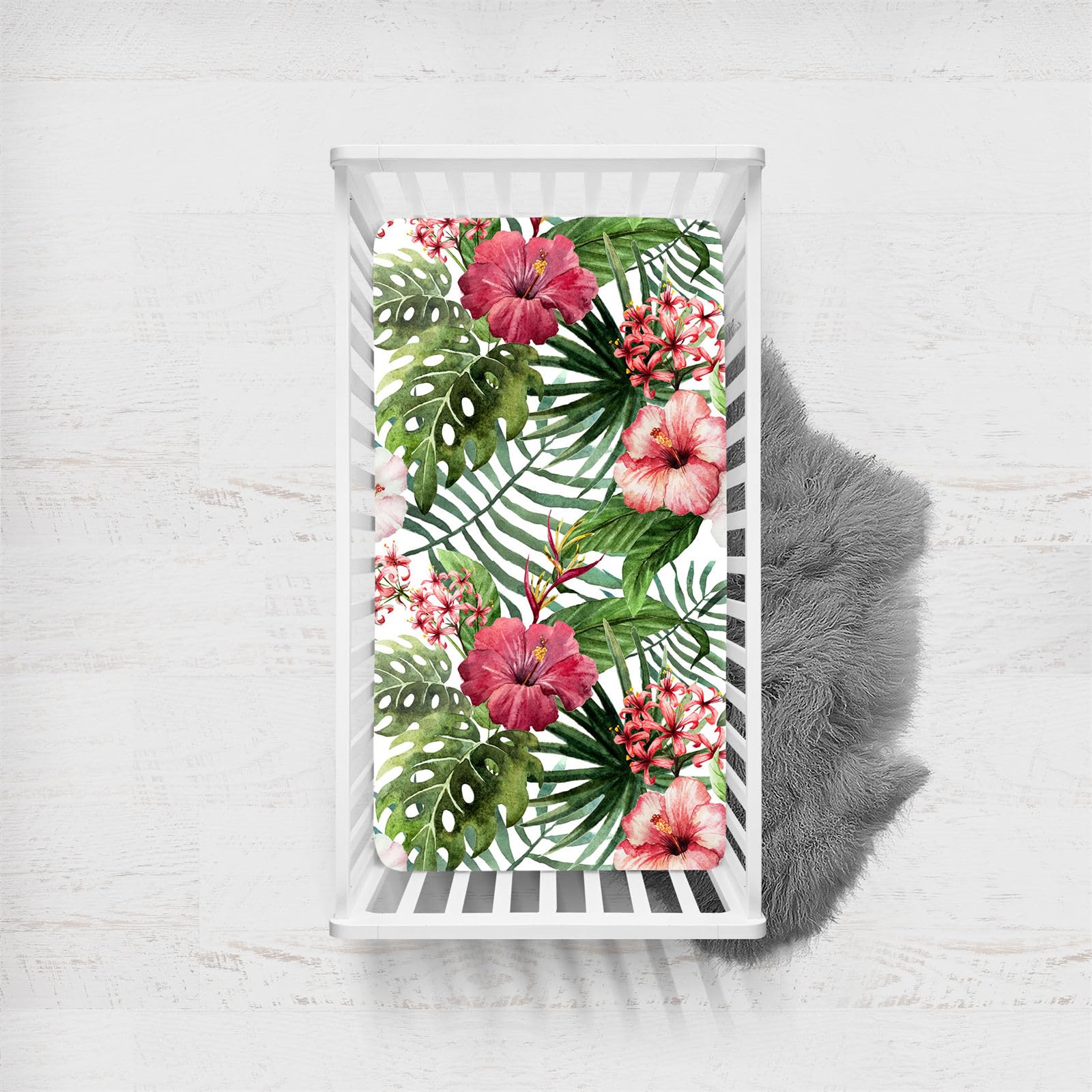 Odot Cot Bed Fitted Sheets, 3D Plants Flower Print Moses Basket Fitted Sheet Microfibre Crib Fitted Sheets Baby Bed Sheets Bassinet Sheets Cot Bed Mattress Protector (Red Flowers,120x60cm)