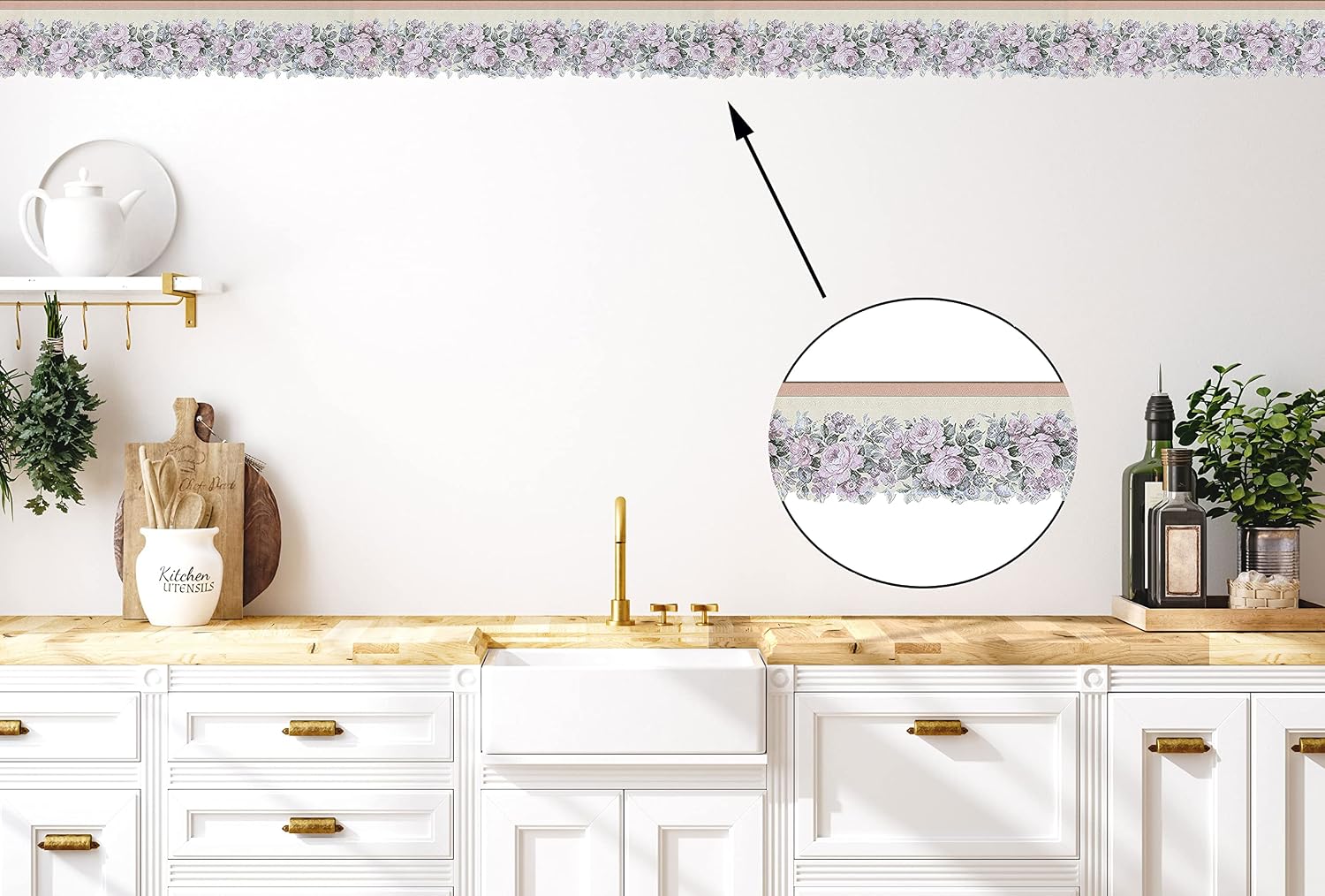 CONCORD WALLCOVERINGS ™ Wallpaper Border Floral Pattern Roses Flowers Leaves for Living Room Bedroom, Pink Yellow Green, 15 Ft by 5 in 65106DC