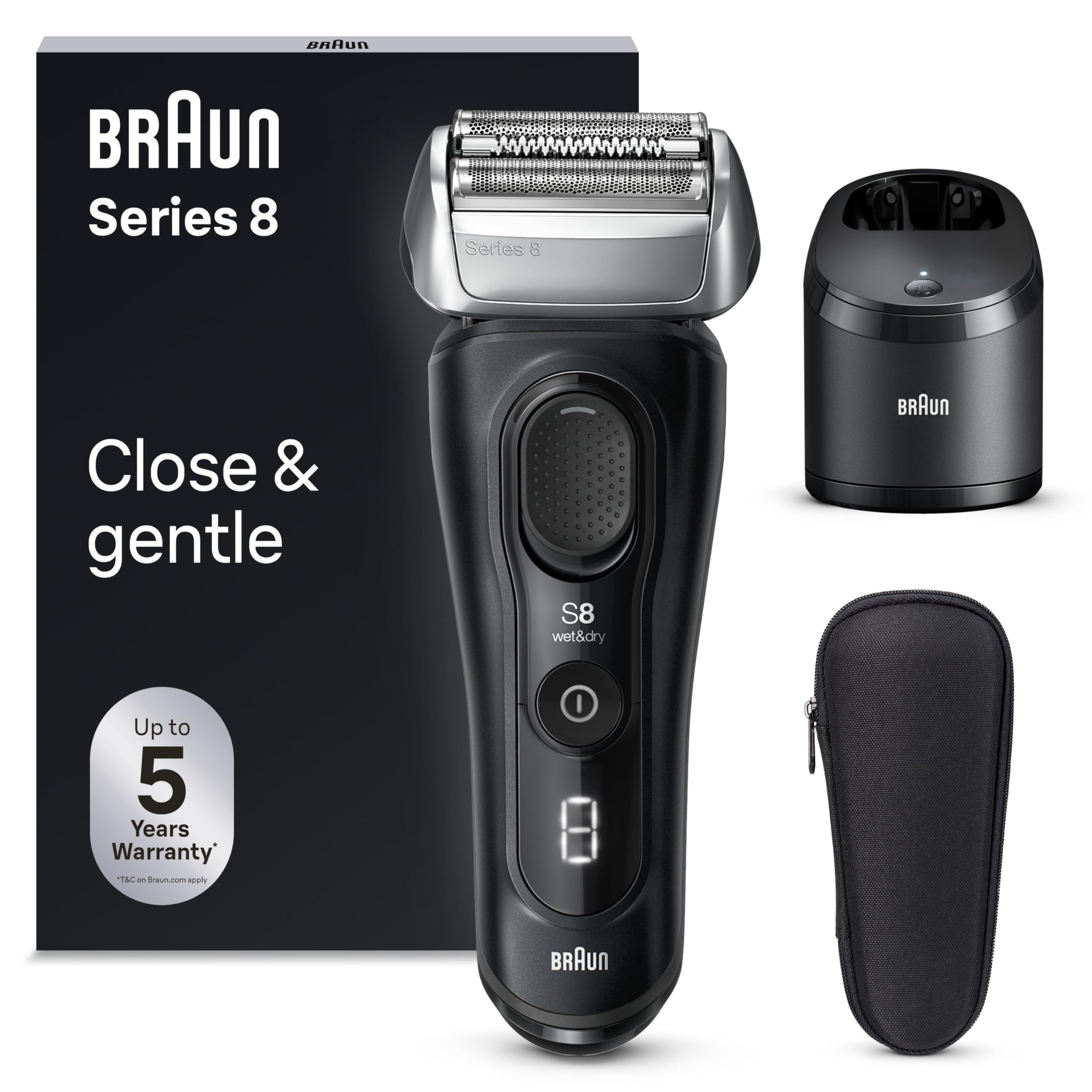 Braun Series 8 8560cc Rasoir Électrique Pour Homme, 4 Éléments De Rasage, Tondeuse De Précision Intégrée, Station SmartCare, Étanche, 60 Minutes D’Autonomie, Fabriqué En Allemagne, Noir