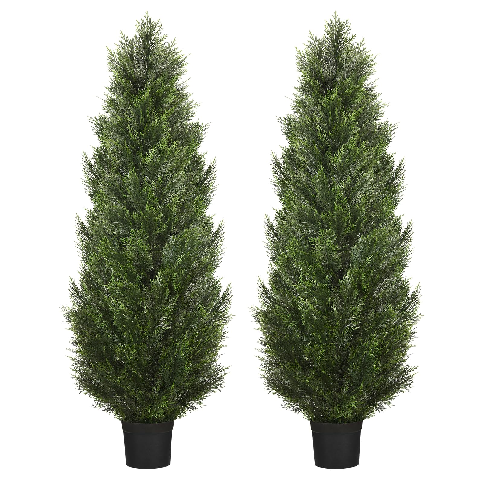 Photo 1 of *** USED*** Blafrozzing 5FT Artificial Topiary Cedar Trees, Artificial Outdoor Plants UV Resistant, Realistic Fake Outdoor Plants Front Porch Decor, Artificial Bushes Cypress, Set of 2