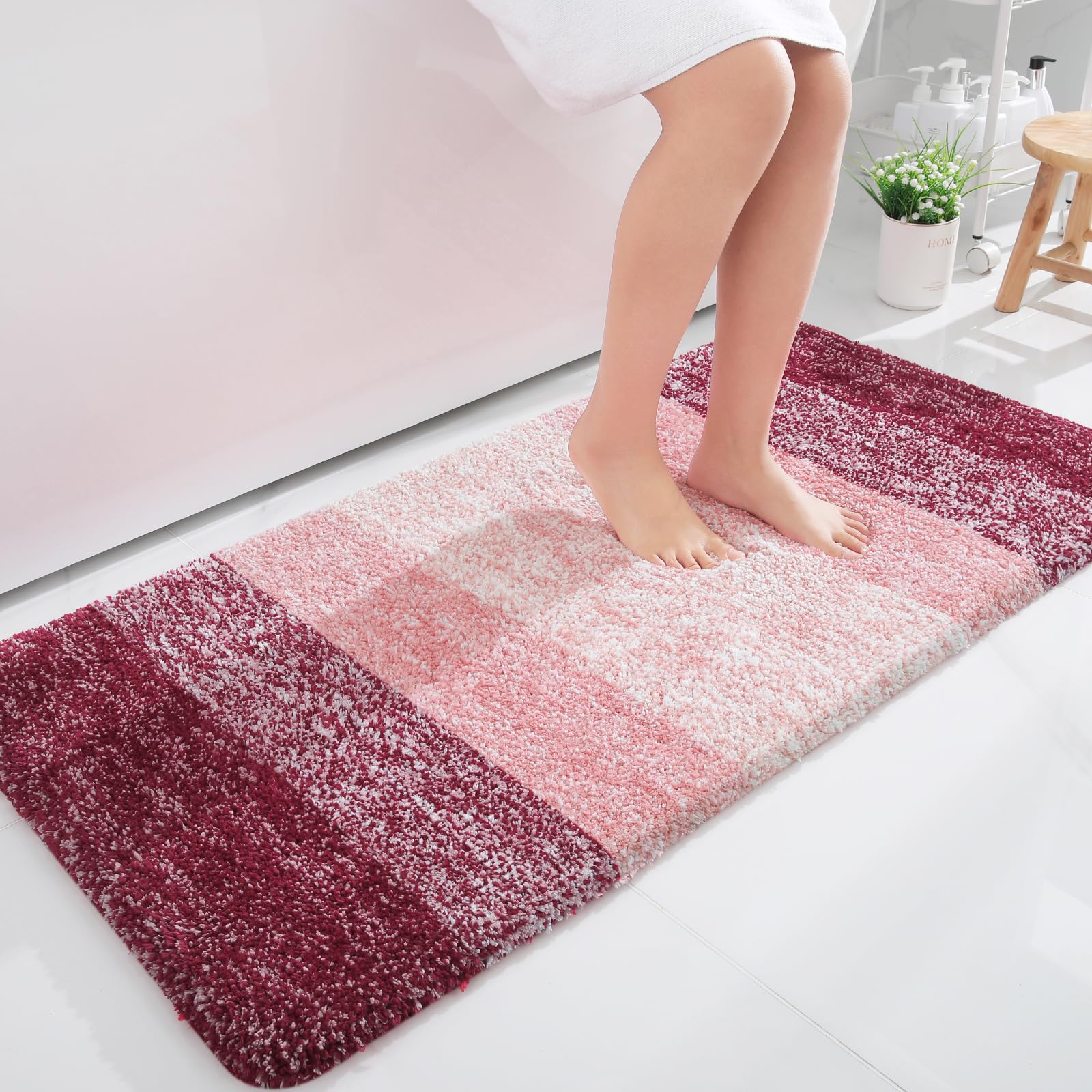 OLANLY Bathroom Runner Rug 40x24, Extra Soft Absorbent Microfiber Bath Rugs | Red, Non-Slip Quick-Drying Rubber Backing, Machine Washable Long Bath Mat for Floor, Tub and Shower, Home Decor Accessories