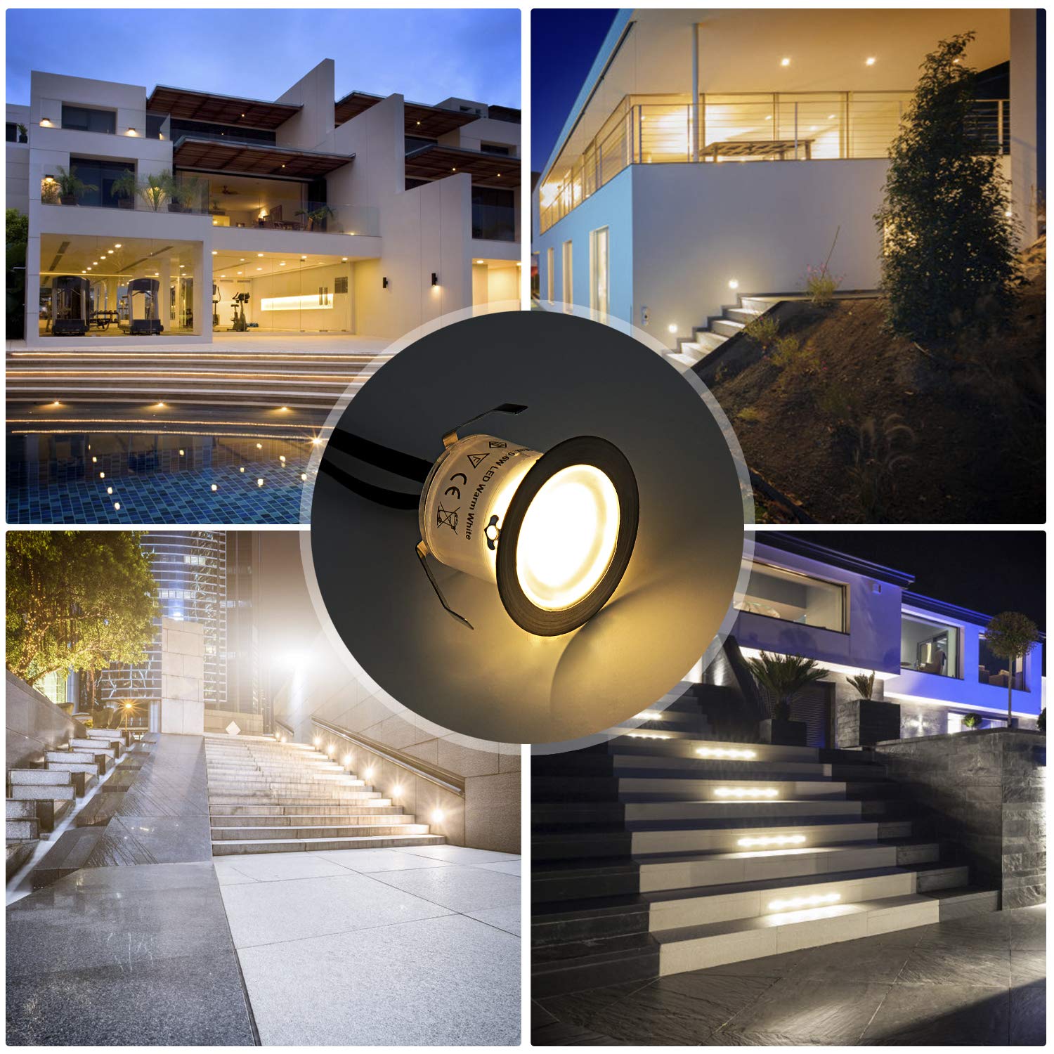 Kit Luci Da Incasso a LED Con Guscio di Protezione φ30mm/24mm, Luci LED IP67 impermeabili Per Terrazze Per Illuminare Il Paesaggio, 16pz Bianco Caldo Per Giardino, Scale, Gradini, Patio