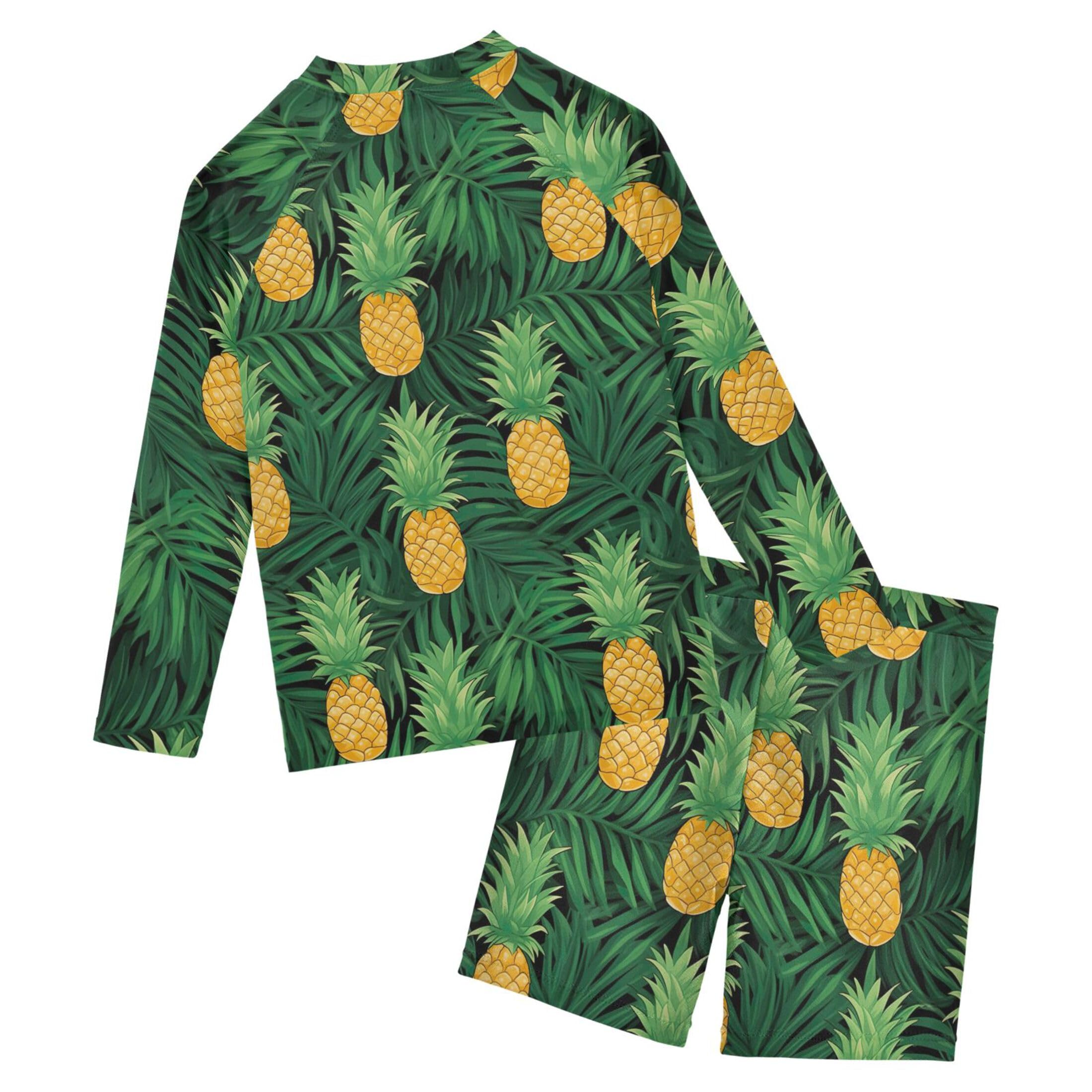 Pineapple Fruit Boys Rash Guard Swimsuits Set for Boys Long Sleeve Swim Shirts Bathing Suits with Trunks B0403748