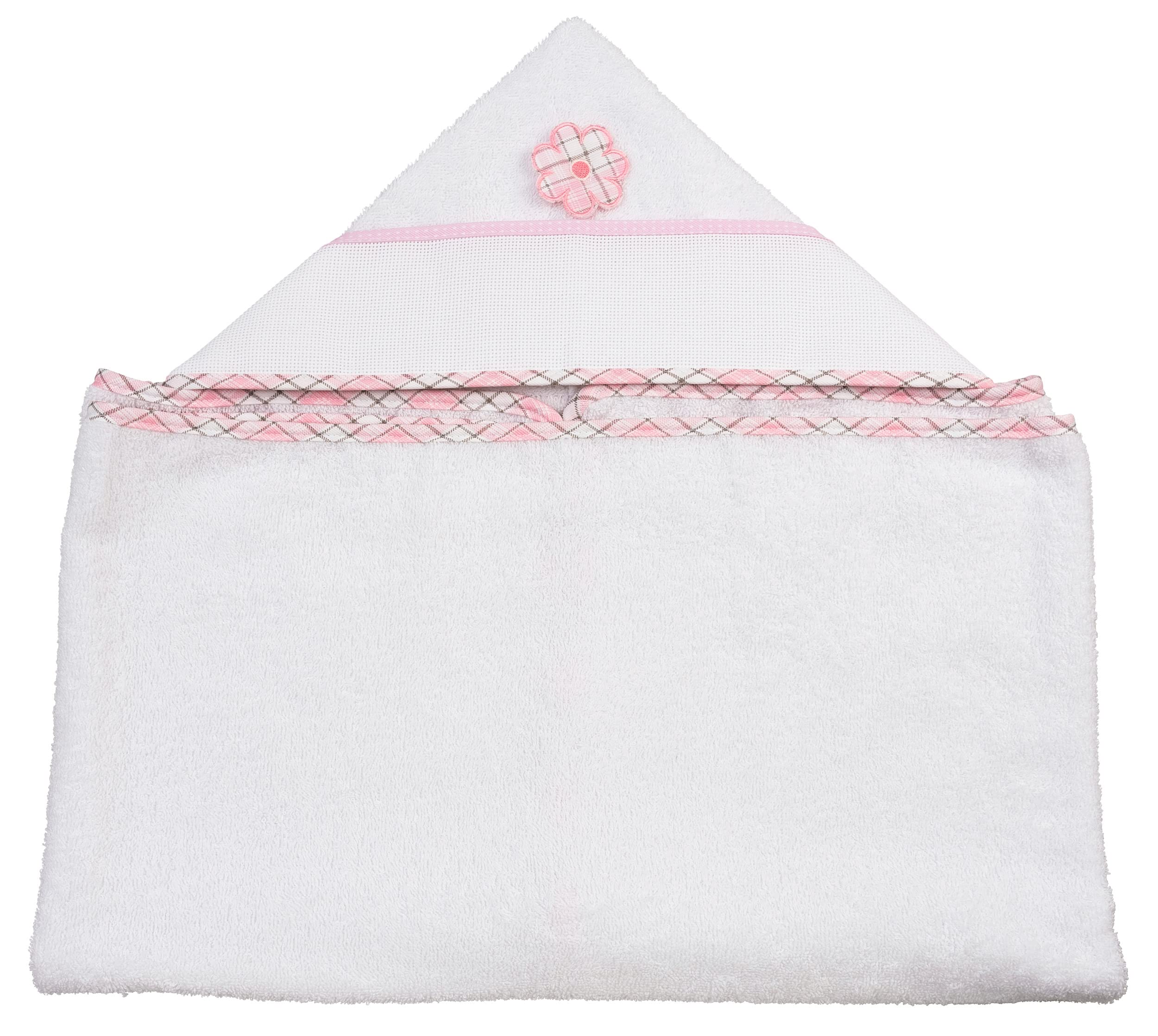 Peignoir Triangle Bébé avec Capuche en Toile Aida à Broder, Coton Blanc, Rose, 100% Made in Italy