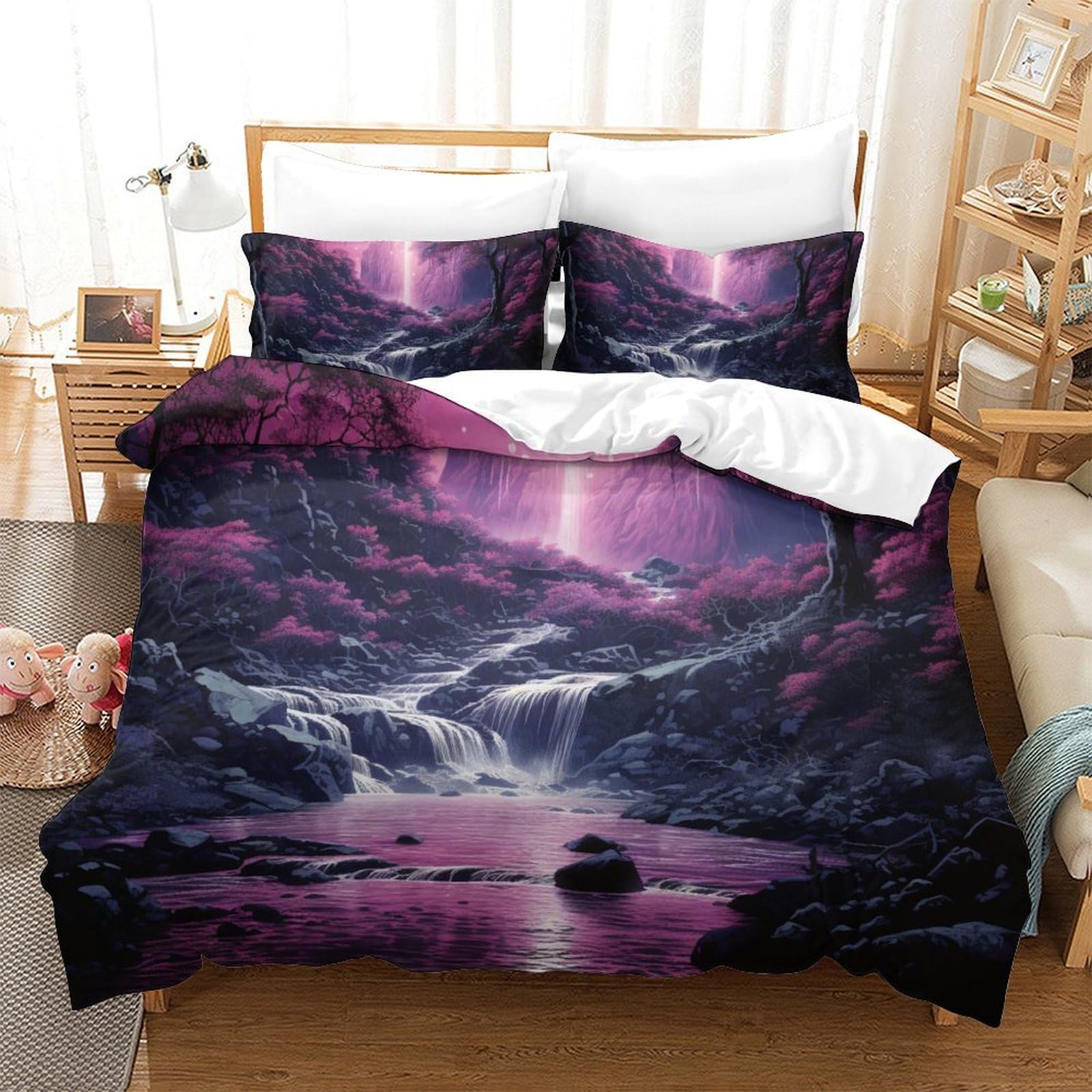 CasGattoa forestale Stampati in 3D Set Biancheria Da Letto Microfibra Di Copripiumini Con Federa Con Chiusura A Cerniera 3 Pezzi Per Bambini E Adulti King（220x240cm）