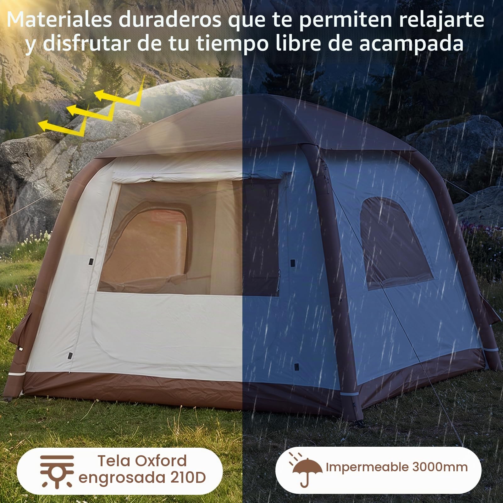 Tienda de campaña inflable, tiendas de campaña inflables para 2/4/6/8 personas para acampar, actualización 2025 Puerta con cremallera de fácil construcción Carpas inflables Casa grande con protección