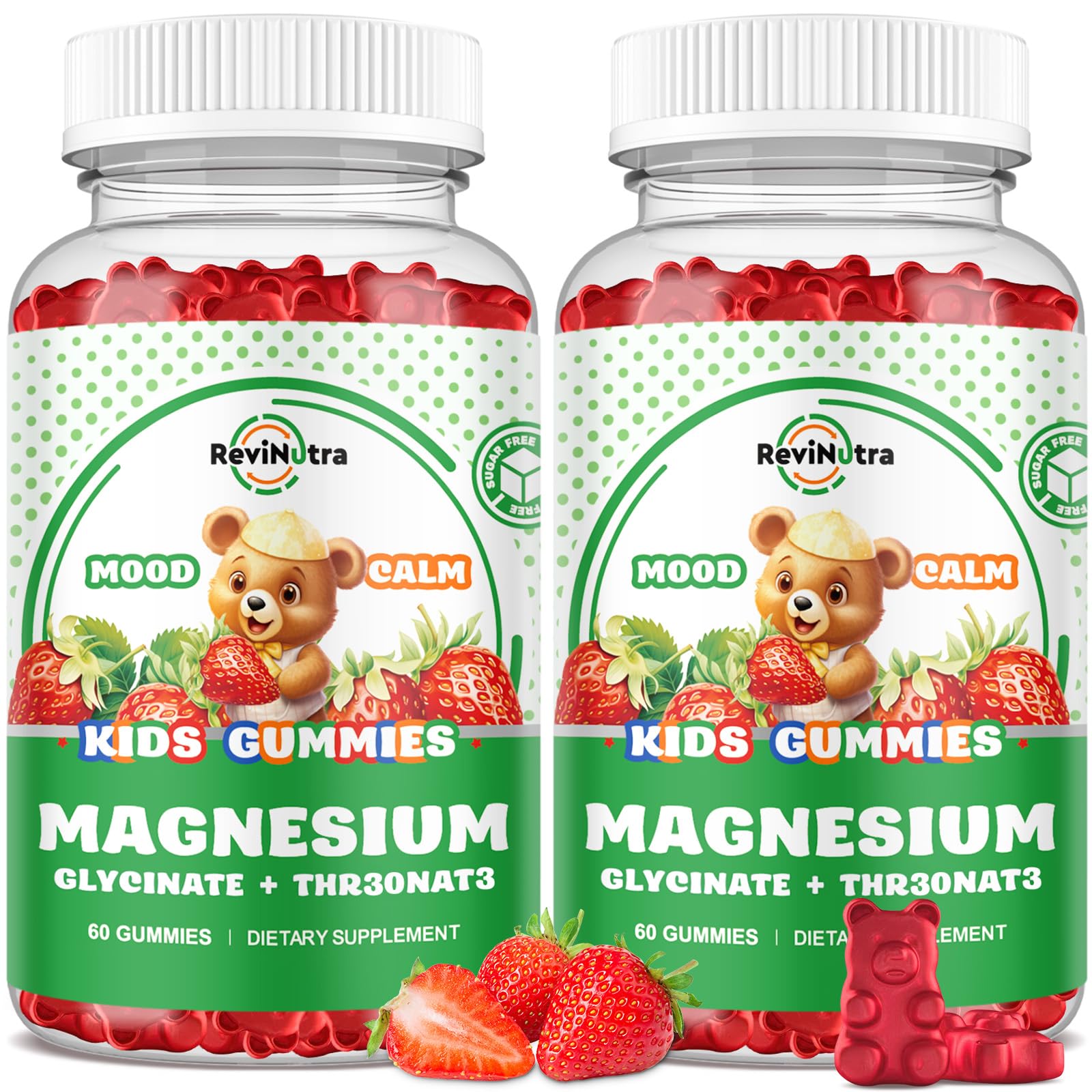 Magnesium Complex Gummies- Calm Chewable Gummies for Kids & Adults- Magnesium Glycinate Supplement-w/Omega-3, Vitamin B6, D3- Support Calm Stress Relief, Bones, Mood, 2 Pack Strawberry 60 Count (Pack of 2)