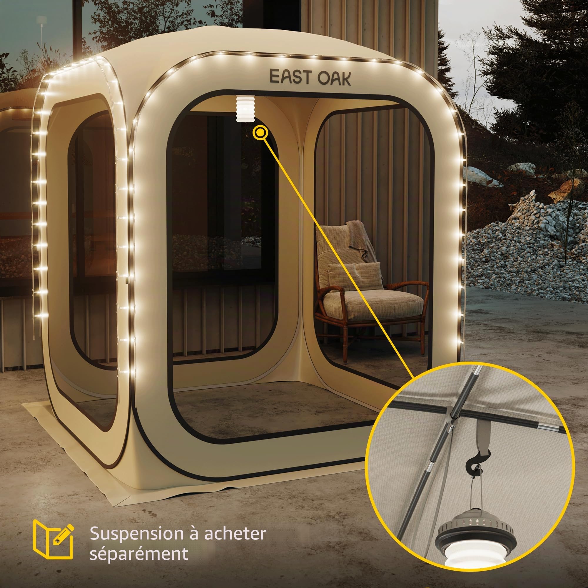 East Oak Tonnelle Pliante 1,7x1,7M, Pop-up Gazebo pour 2-3 Personnes, Barnum Pliant de Jardin, Chapiteau Exterieur, Protection UPF 50+, Ventilation à 360°, Anti-moustiques, avec Sac de Transport