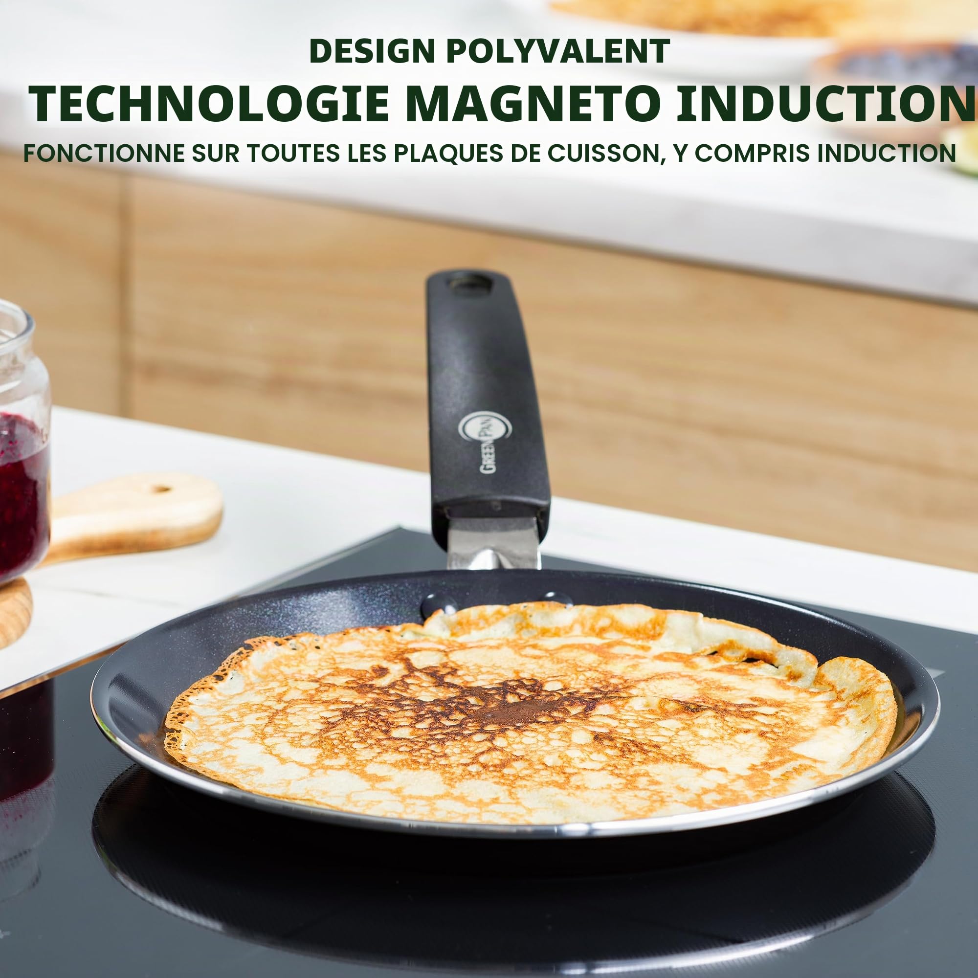 GreenPan Essentials Poêle à Crêpes Antiadhésive en Céramique Saine de 24 cm, Sans PFAS, Induction, Va au four et au gril jusqu'à 160°C, Va au lave-vaisselle, Noir