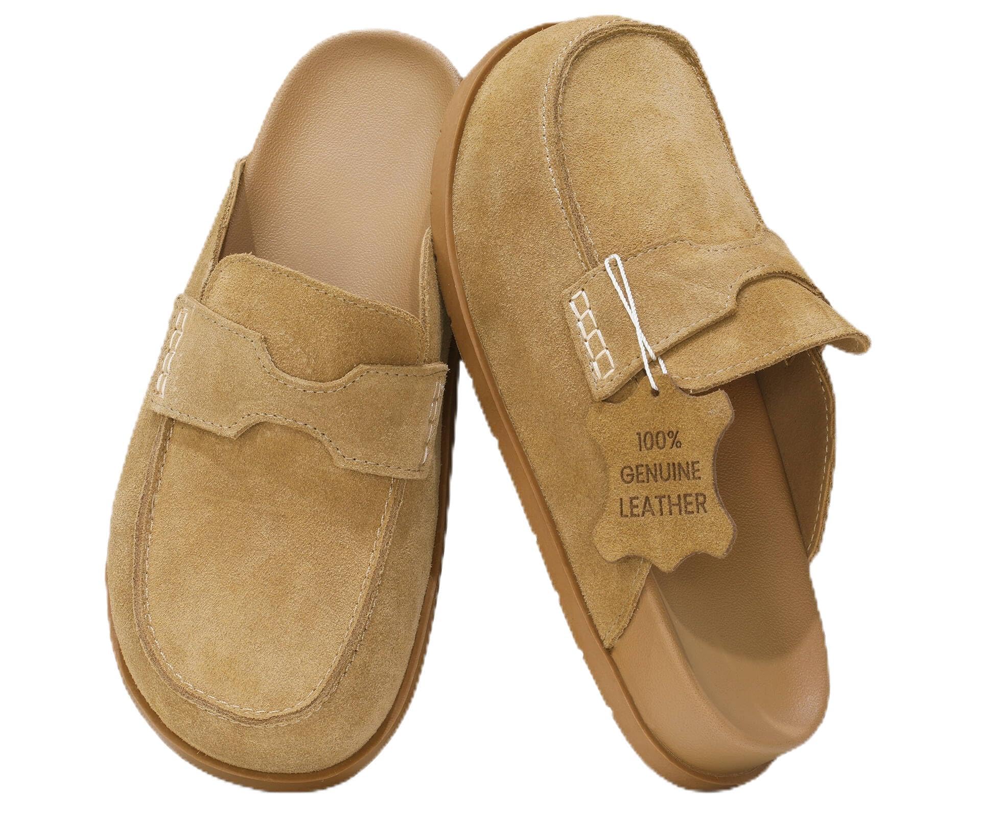 100% Genuine Leather Women's Suede Clogs Slip On Mules with Memory Foam Arch Support & Non-Slip Sole Platform Shoes