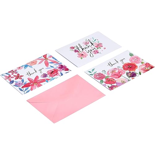 Amazon Basics Thank You Cards and Envelopes, 48 Count, Floral