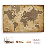 Canvas World Map with Cork Pin Board - English Lettering - Decorative Wall Decoration for All Rooms - Canvas Pictures with World Map Motif (70x50 cm, Pattern 1)