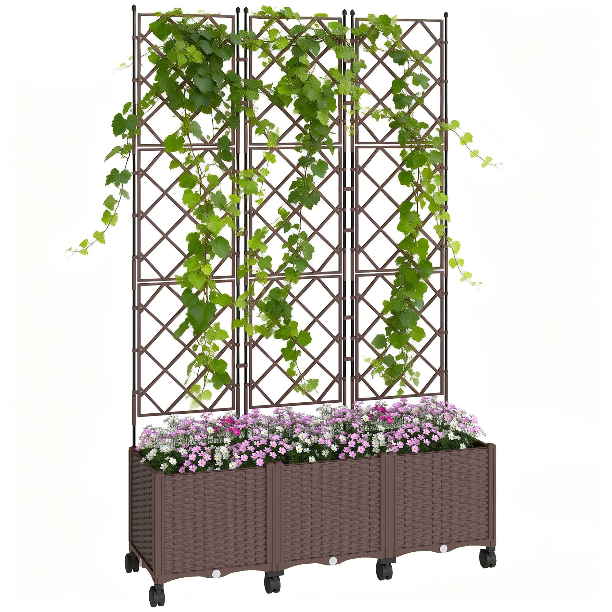 Outsunny Plastic Raised Planter With Trellis And Self Watering Design