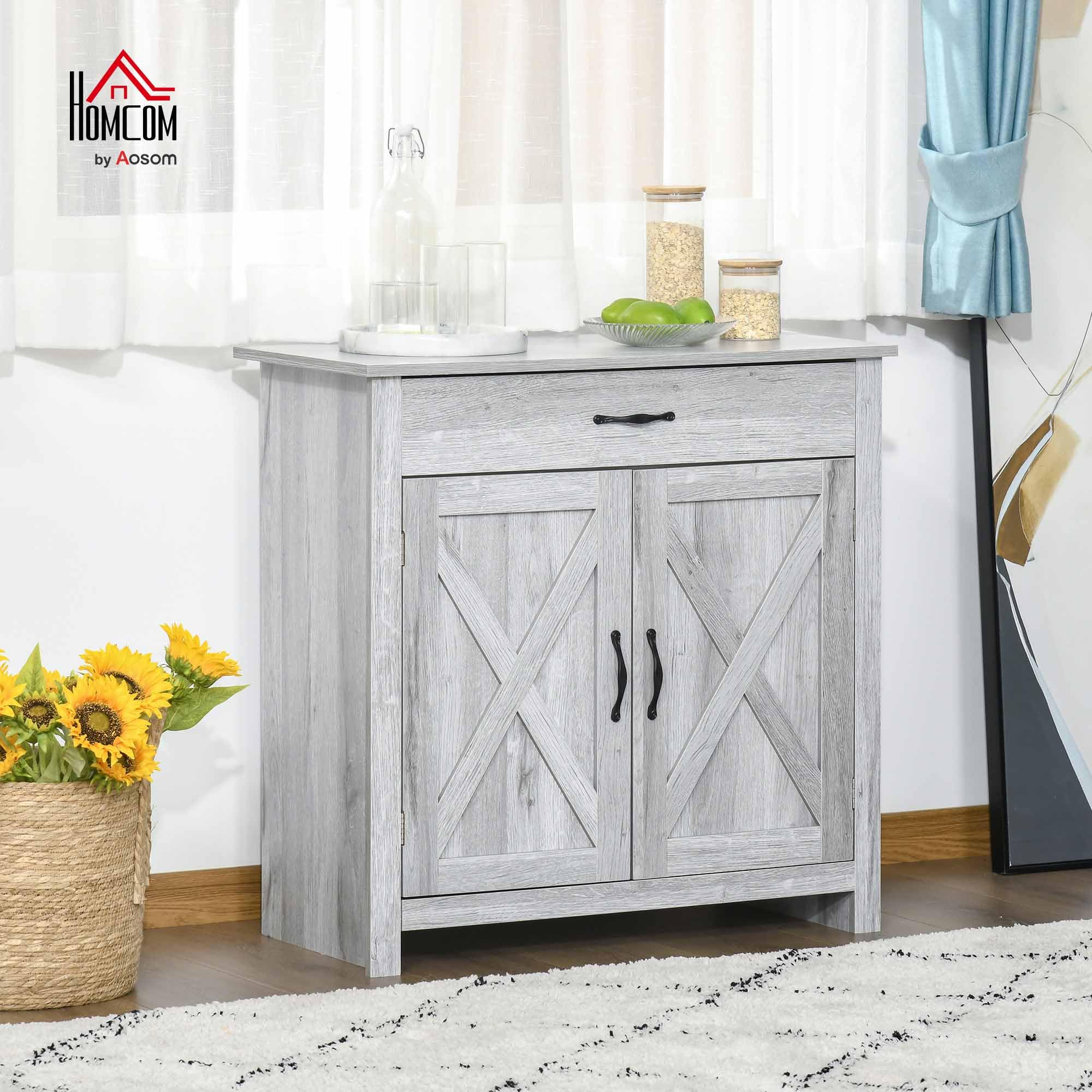 HOMCOM Credenza Cucina, Mobile Cucina con 2 Ante, Ripiani Regolabili e Cassetto, Stile Country, Credenza Buffet per Soggiorno, Salotto, Sala da Pranzo, 80x39.7x80cm, Color Grigio