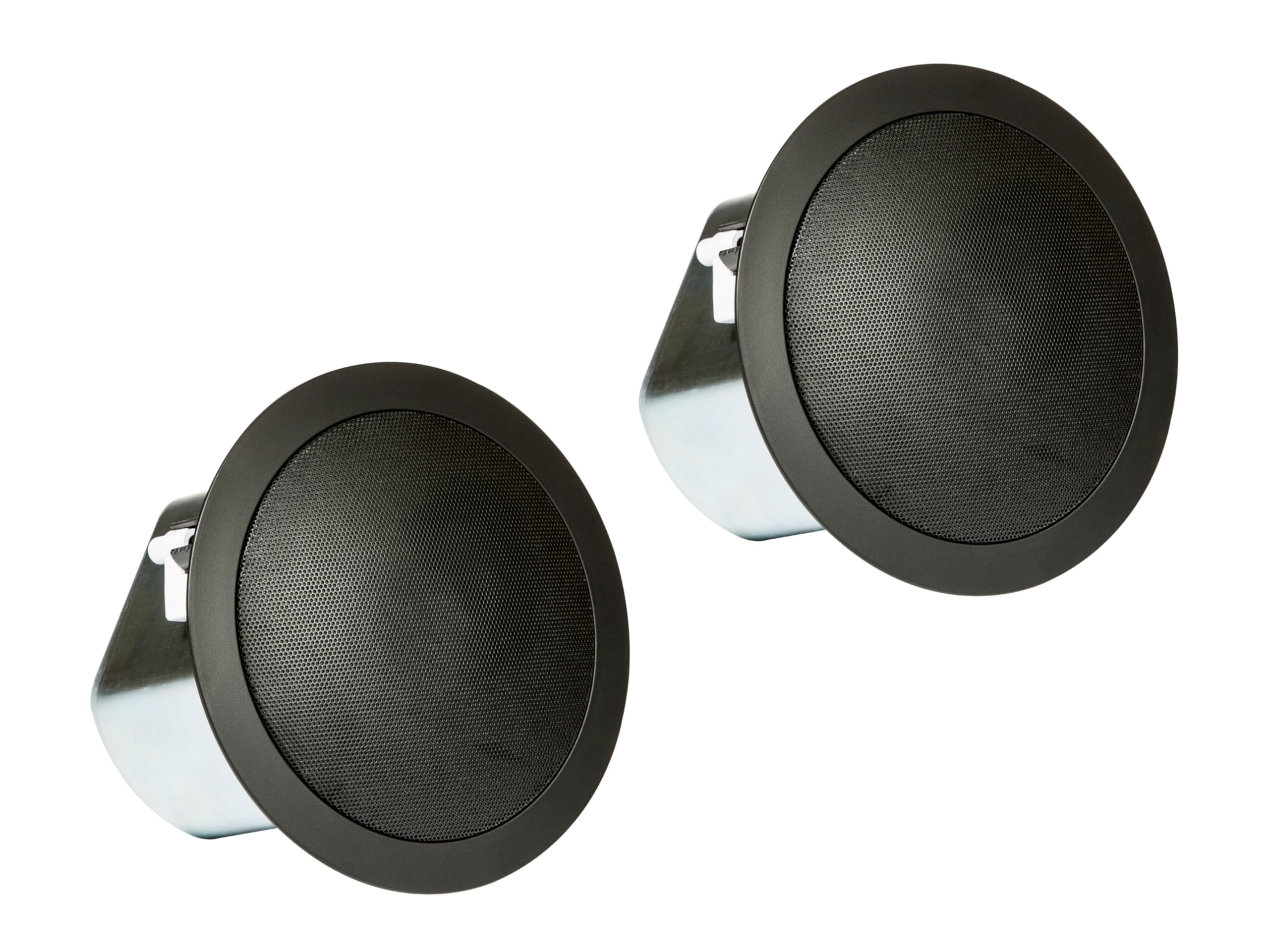 Professional Control 12C/T Compact 3-Inch Full Range, In-Ceiling Round Loudspeaker with Metal Back-Can, 70V or 8 Ohm Impedance. Set of 2. Black, Paintable Grill