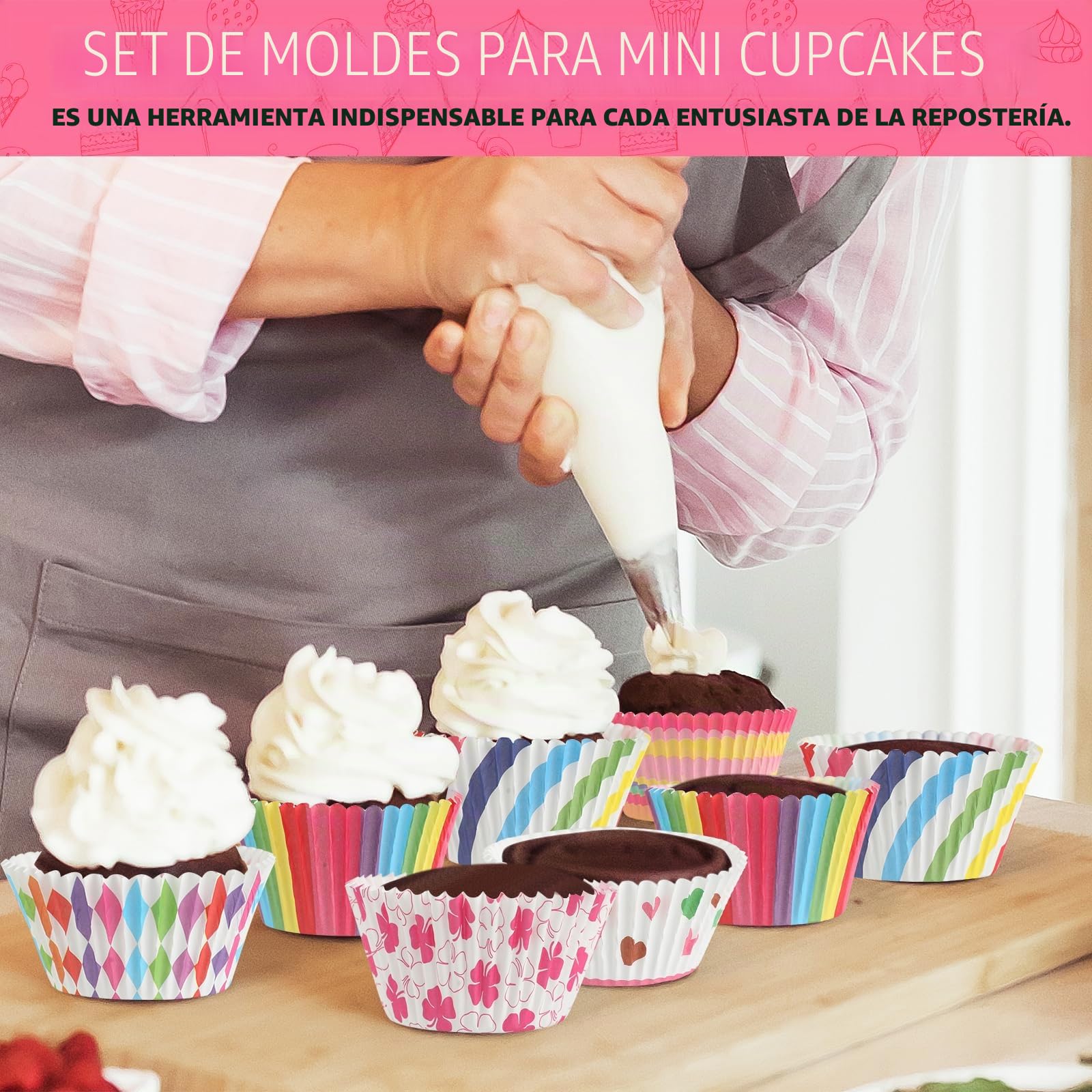 Moldes Magdalenas de Papel de Colores 300 Mini Vivos para Horno