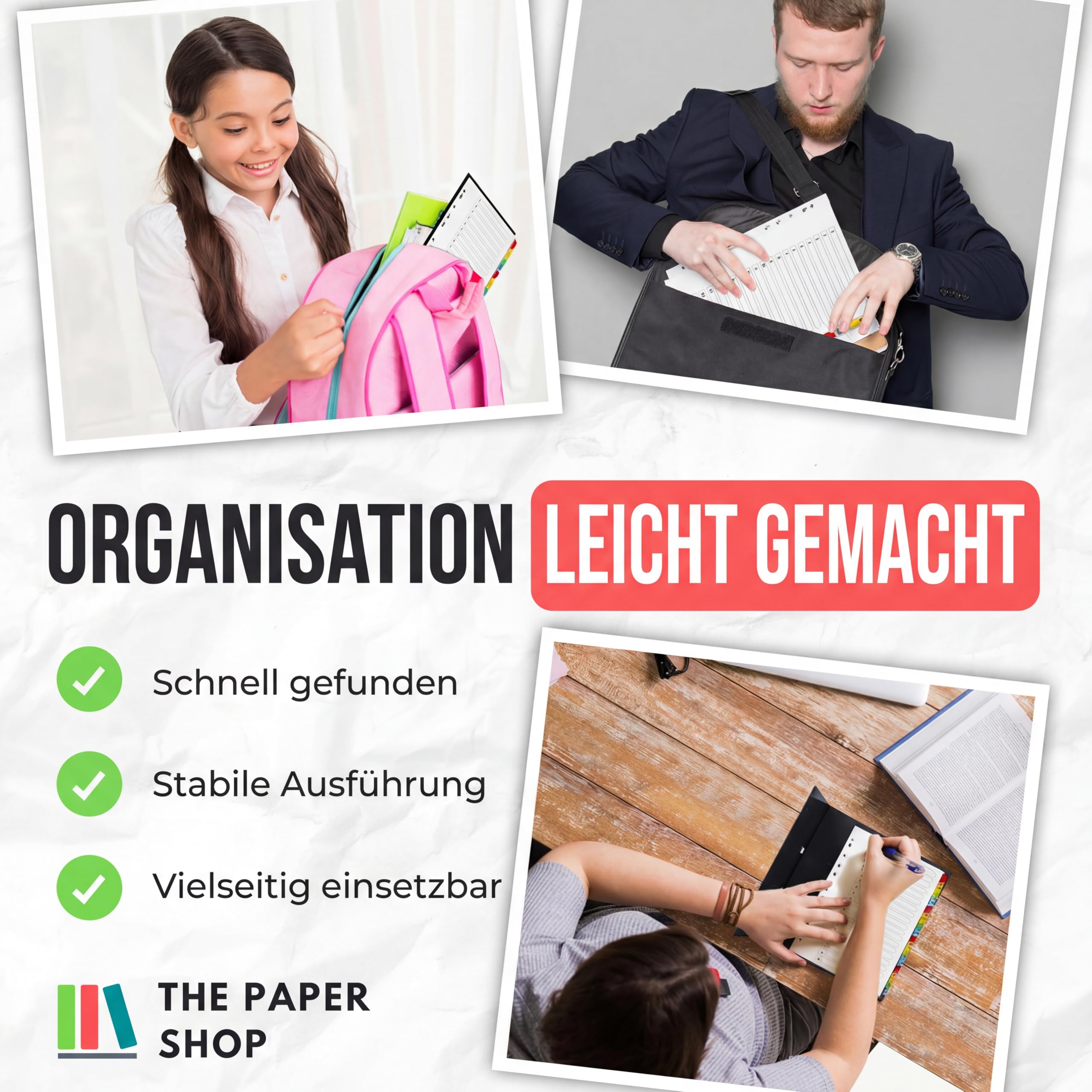 The Paper Shop A4 Ordner Register Unterteiler Hochformat 150 g/m² | 10 Pack | 20-Teilig Nummeriert 1-20 | Mehrfach Gelocht | Verstärkte Farbige Tabs Für Büro Schule Archiv Organisation
