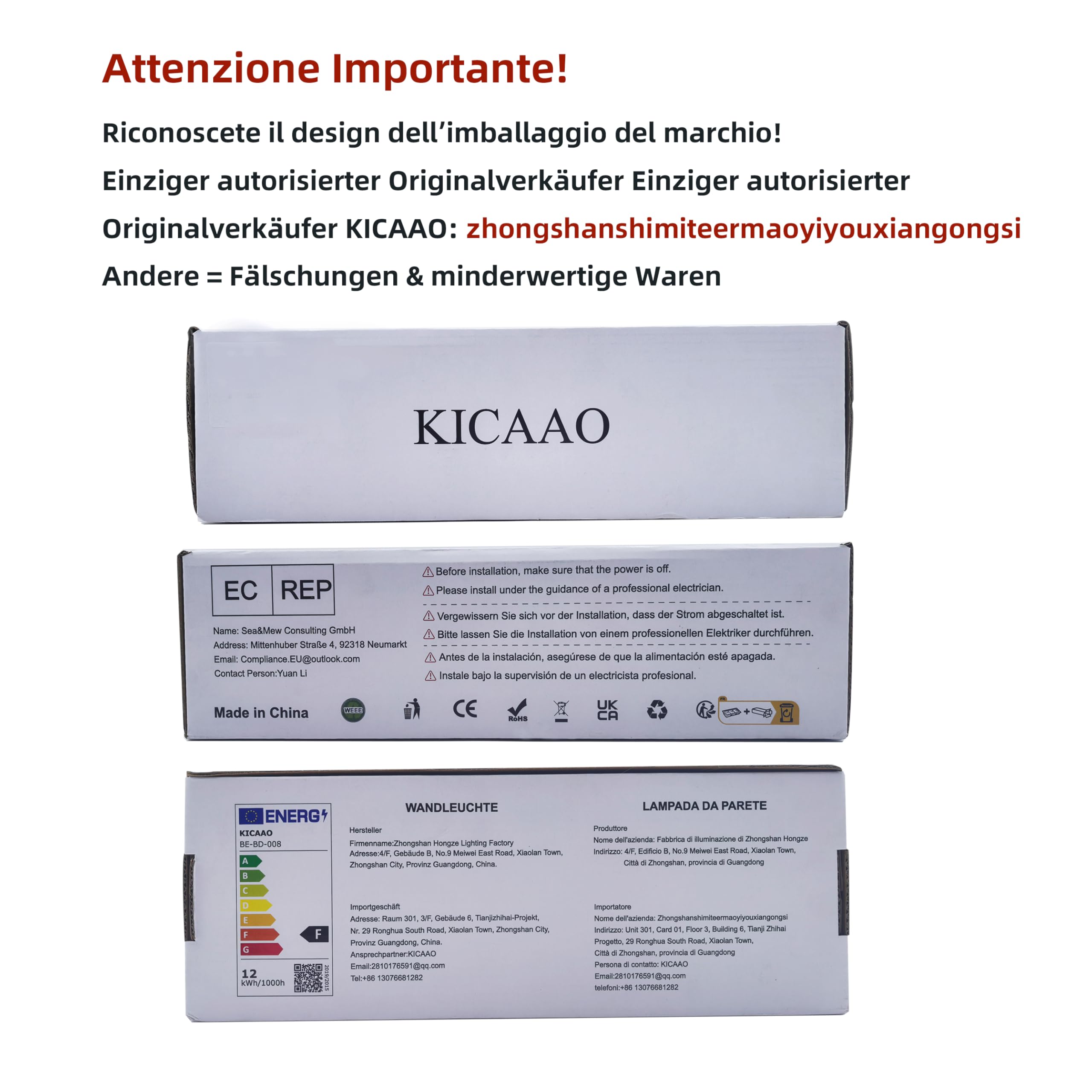 KICAAO Applique da Parete Interno,Acryl LED Moderno Lampada da Parete, 12W Up Down Illuminazione da Parete per Camera da Letto Corridoio Soggiorno Scala (6000K)
