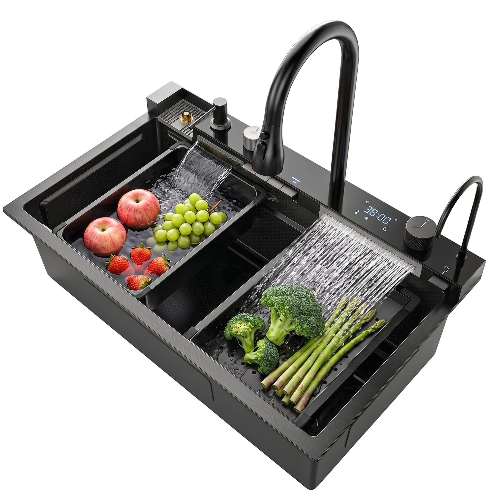 Évier cascade en inox pour une cuisine moderne et fluide lors des repas de famille