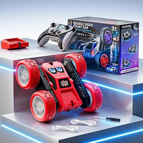 Miniatura 8 de Coche de control remoto, giro de 360 con tiras de luces LED, batería modular de carga USB-C, 2.4 GHZ de doble cara todo terreno RC Crawler juguetes