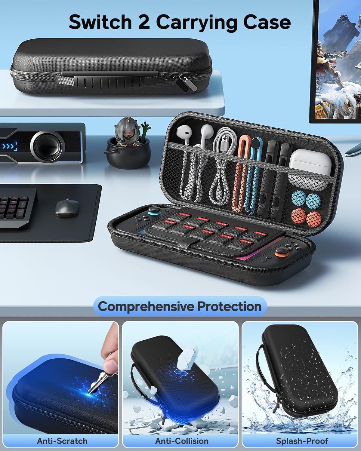 32-in-1 Accessories Bundle for Nintendo Switch 2,Family Games Kit: Carrying Case,Charging Dock for Joycon Switch 2 Controller,Tempered film,Steering Wheels,Grips,Protective Cover