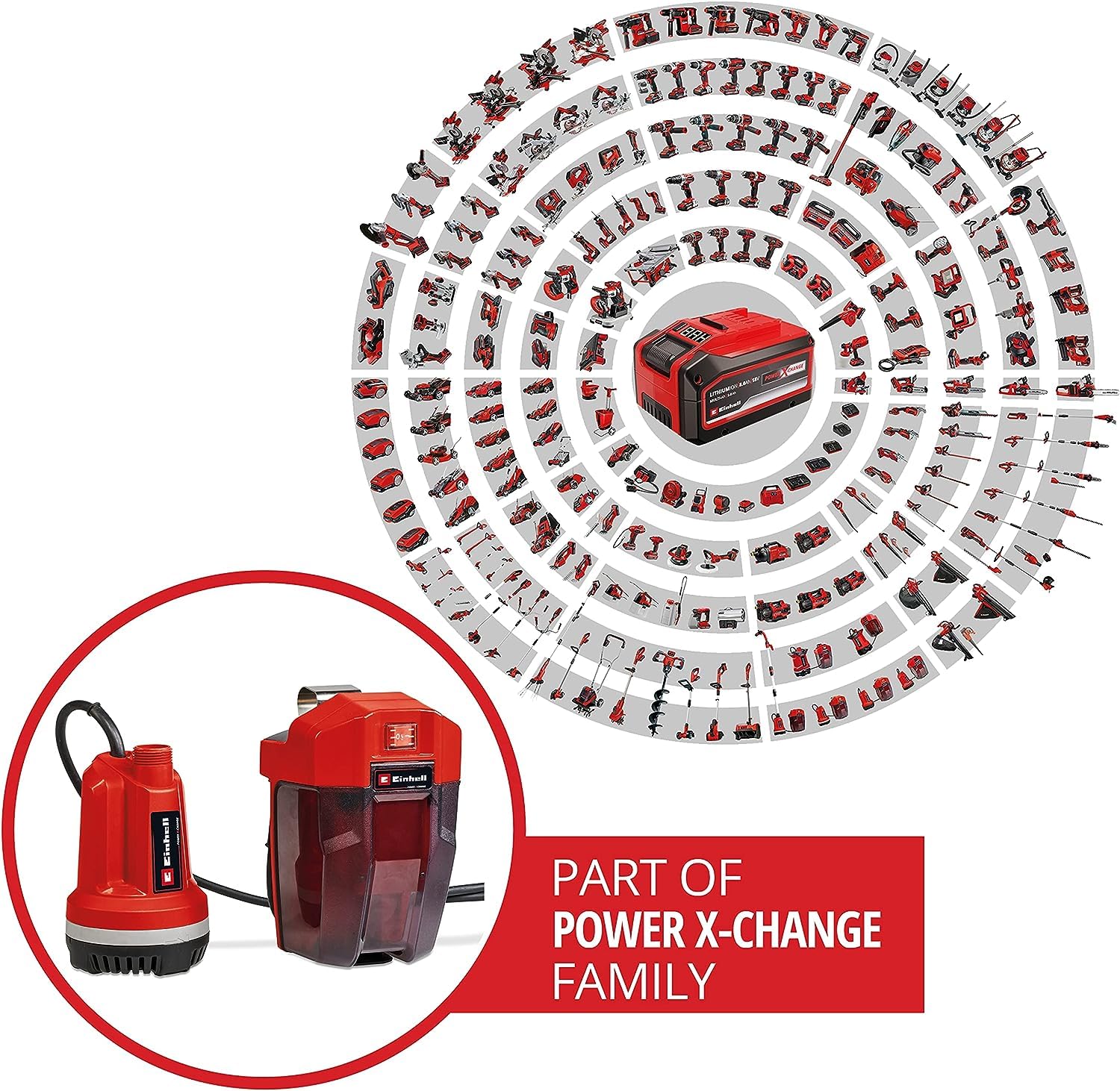 Einhell Bomba de agua clara con batería GE-PP RB Li-Solo Power X-Change (18 V, caudal máx. 3000 l/h, 2 bar, tubo de conexión telescópico sin escalonamiento, sin batería ni cargador)