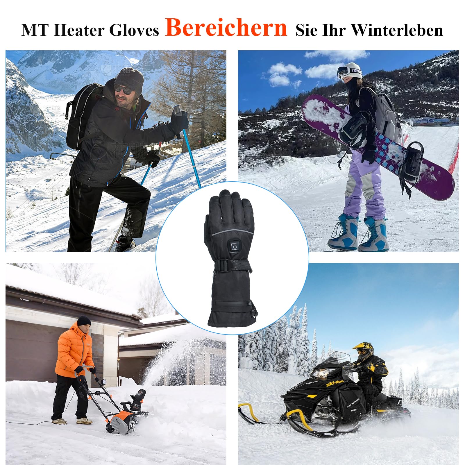 Minthouz Beheizbare Handschuhe 5V 5000 mAh USB-C Wiederaufladbar Wasserdicht Touchscreen 3 Heizstufen Winterhandschuhe
