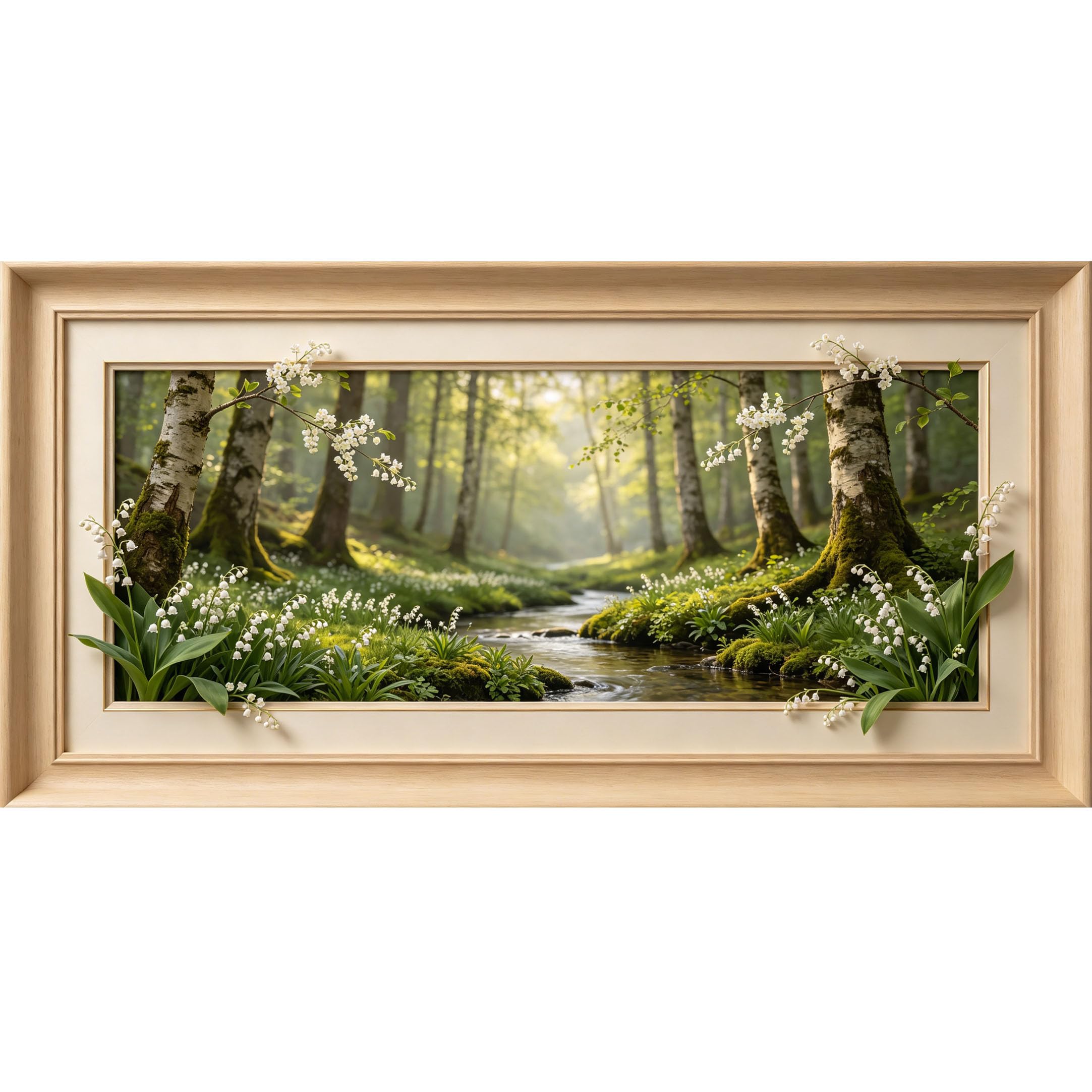 Agglomerix 3D Framed Wall Art Birch Tree Stream Woodland Landscape Natural Forest Scene Large Size SelfAdhesive Removable Wall Decor Prints Artwork for Living Room Bedroom Office