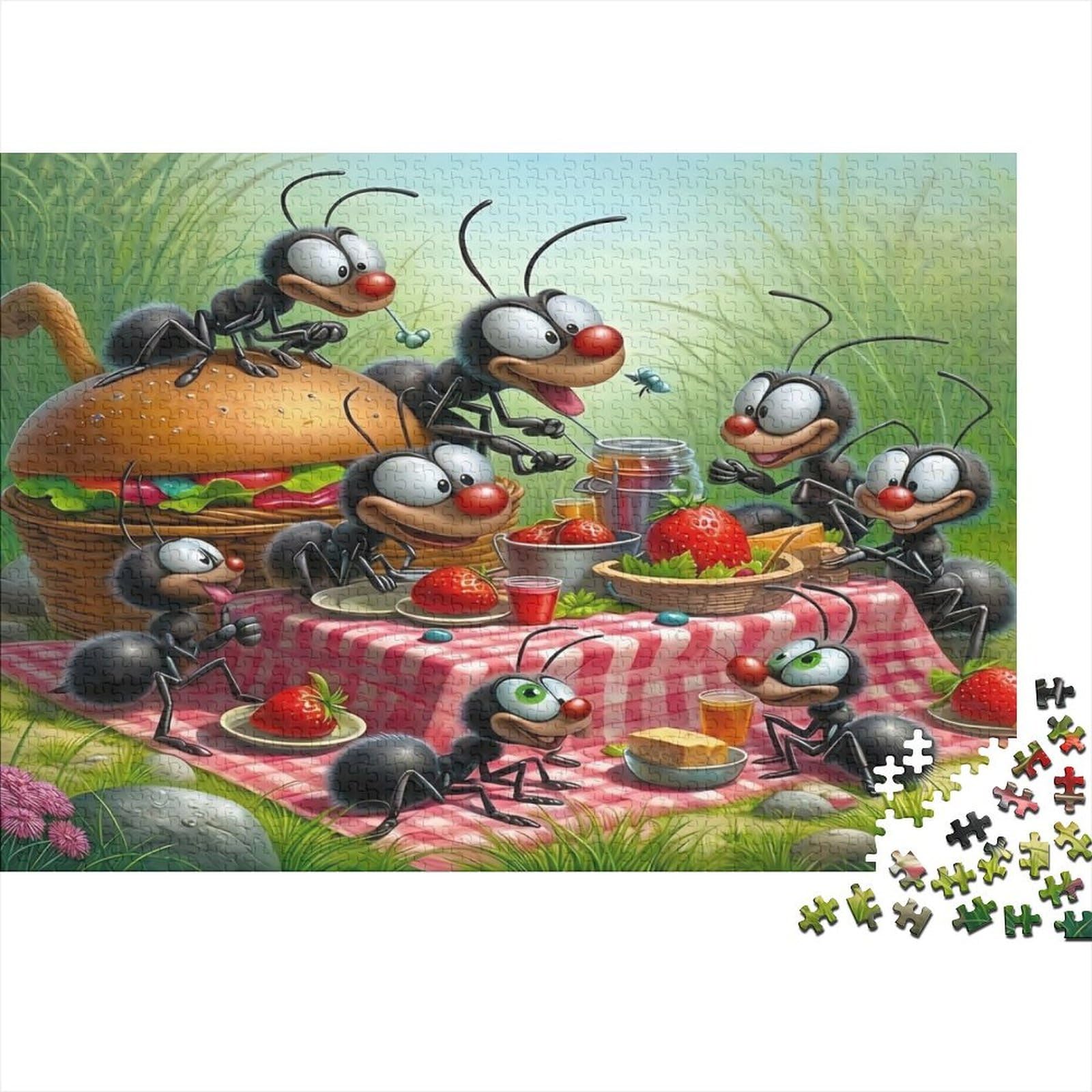Ant Picnic Cartoon Scene 1000 Piece Jigsaw Puzzle Paper for Adults Relaxing Family Game 38x26cm/1000pcs
