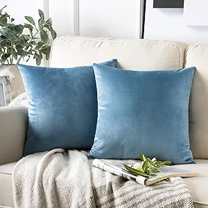 Phantoscope Pack of 2 Velvet Decorative Throw Decorative Pillow Cover Soft Solid Square Cushion Case for Couch Blue 20 x 20 inches 50 x 50 cm