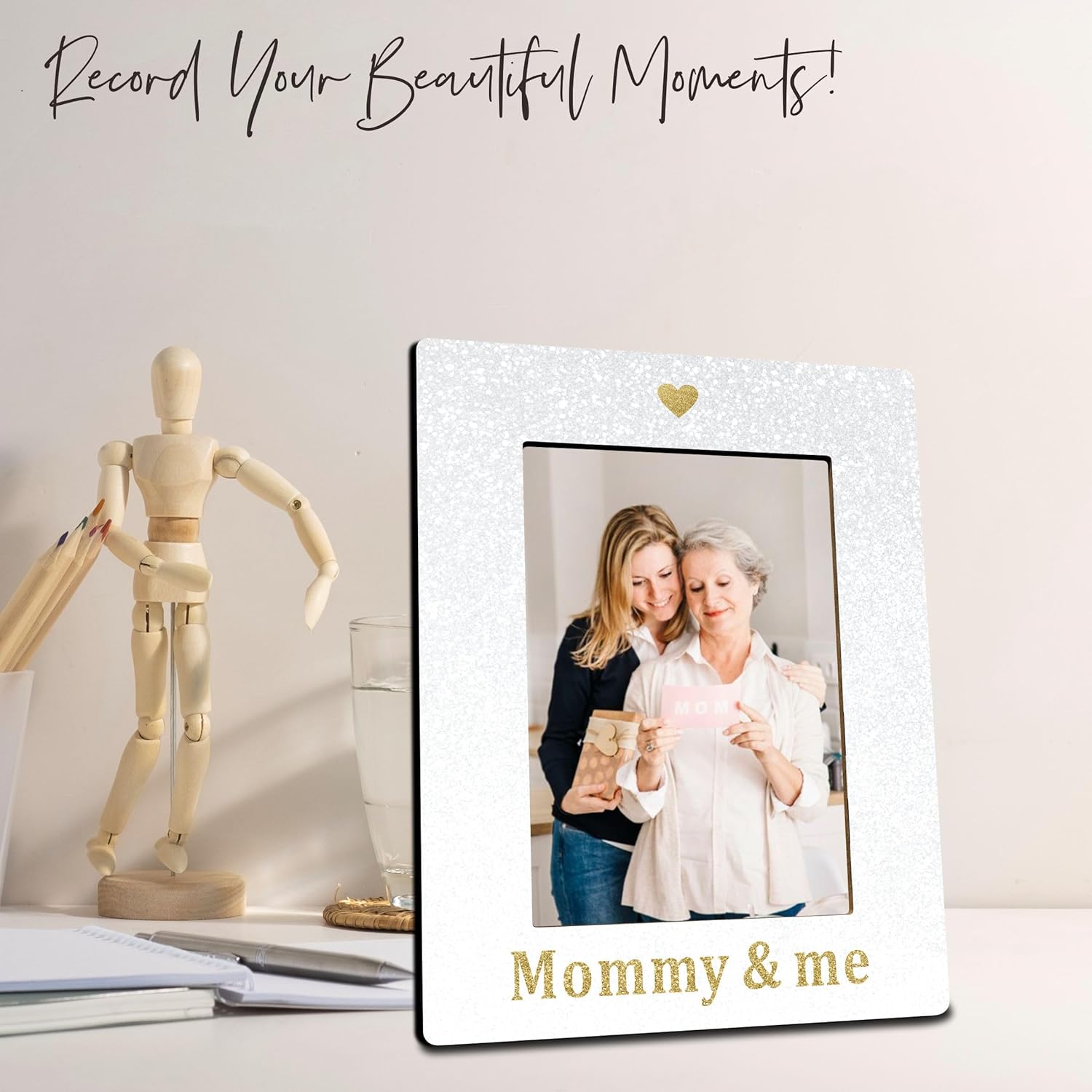 Mommy & Me Wooden Picture Frame For 4 X6 Inches Vertical Photo, Rustic White Photo Frame Tabletop Display, Mother's Day Gift, Mom Picture Frame Gifts, Home & Office Decorations - B04 - Image 3