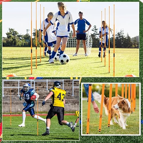 Miniatura 6 de Leyndo Juego de 8 bastones de entrenamiento de fútbol ajustables para entrenamiento de agilidad de 31 a 65 pulgadas, juego de bastones de