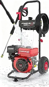 PowerSmart Gas Pressure Washer 3400 PSI, 2.5 GPM Gas Powered Pressure Washer, 212CC Engine, 10" Wheels, 5 Nozzles for Patio, Car, Driveway, Fence & Home Cleaning