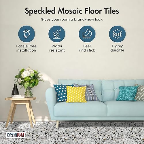 Miniatura 2 de PowerSellerUSA Azulejos de vinilo autoadhesivos, 20 unidades de 12 x 12 pulgadas con patrón de mosaico contemporáneo para despegar y pegar, azulejos