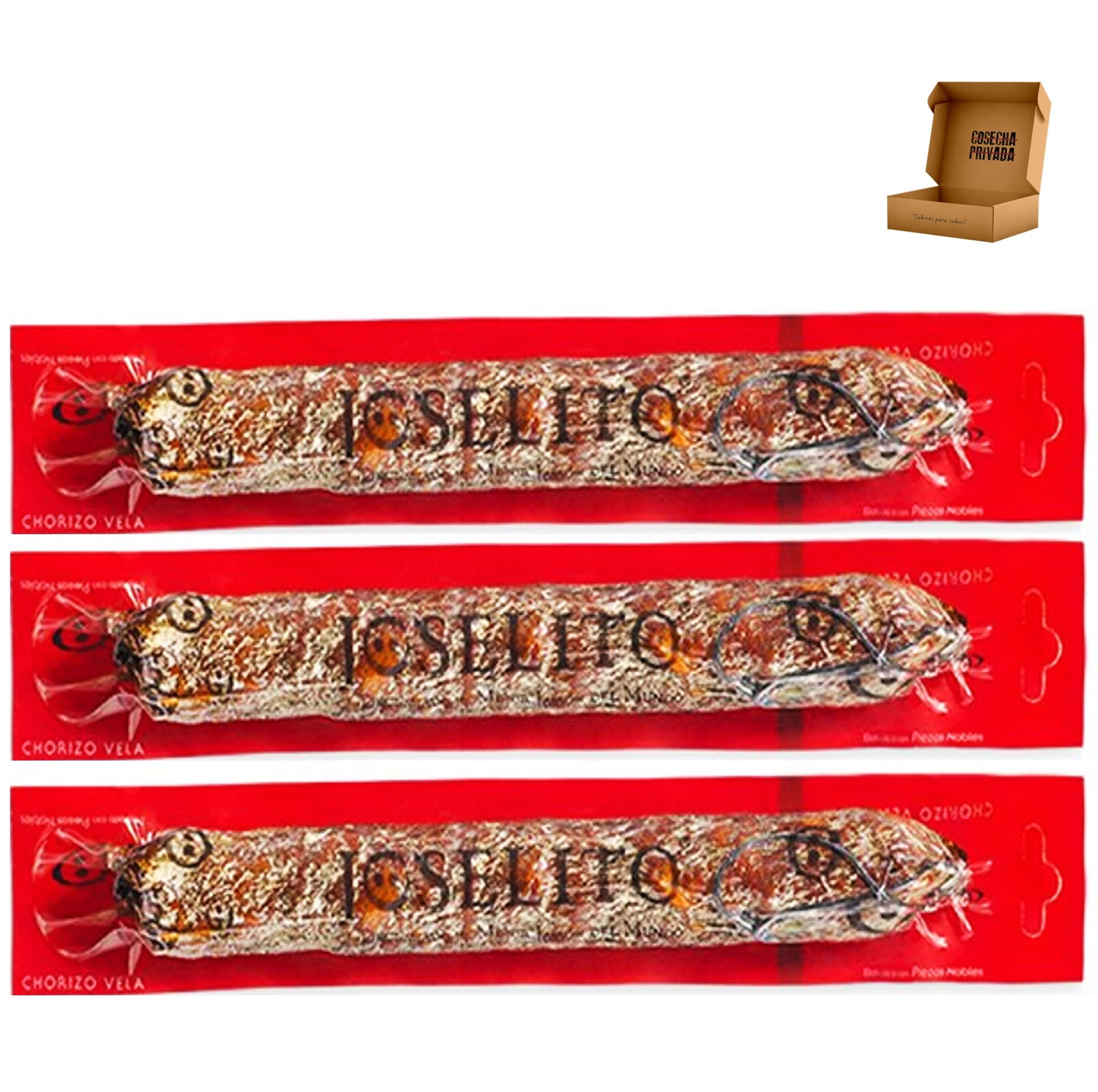 3 x Chorizo Vela Joselito - Envío 24 h - Velita Ibérico Extra de Guijuelo - Enviado por Cosecha Privada (Pack Chorizo x 3)