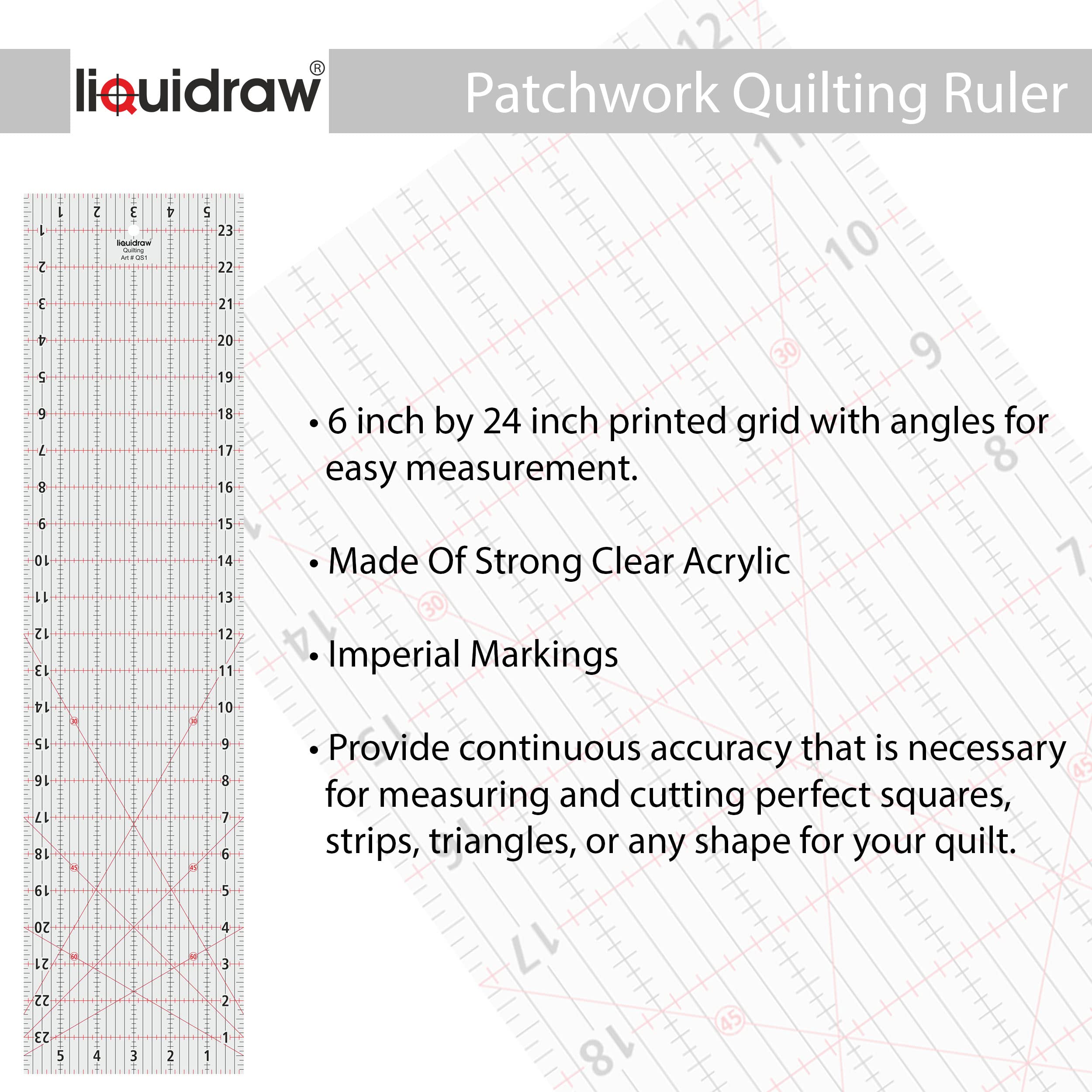 Righello Quadrato Per Trapuntatura In Acrilico - 15,2x15,2 Cm, Con Marcature Angolari, Per Cucito E Quilting - Foto 3