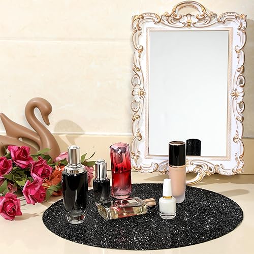 Miniatura 6 de Blulu 1 mantel individual redondo con diamantes de imitación de 15 pulgadas, mantel individual con purpurina brillante, mantel individual decorativo