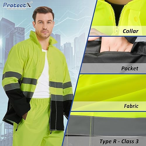 Miniatura 5 de ProtectX Hi Vis - Traje de lluvia para hombre, equipo de lluvia para hombres, chaqueta de seguridad reflectante impermeable de alta visibilidad,