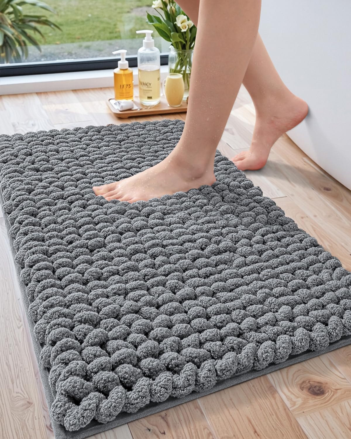 LUMI Luxury Bathroom Rug, Ultra Soft Quick Dry Bath Mat, Non-Slip Absorbent Thick Chenille Bath Rug, Cozy Braid Design Floor Mat for Bathtub, Sink, Laundry, Bedroom, Gray, 17″x30″ LUMI Luxury Bathroom Rug, Ultra Soft Quick Dry Bath Mat, Non-Slip Absorbent Thick Chenille Bath Rug, Cozy Braid Design Floor Mat for Bathtub, Sink, Laundry, Bedroom, Gray, 17″x30″
