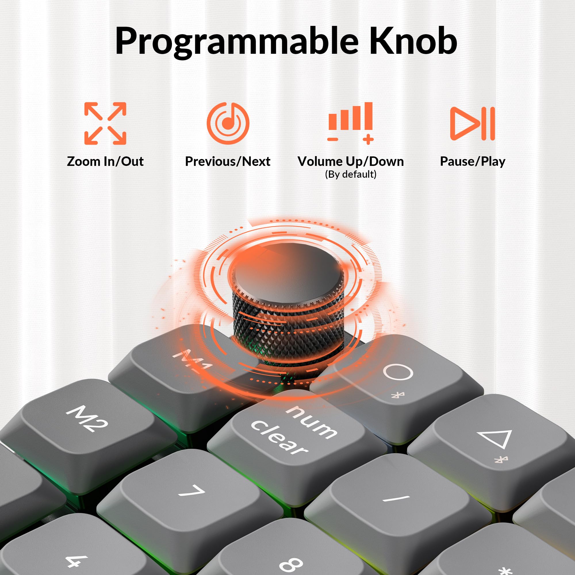 Keychron K0 Max Tastierino Numerico Wireless Low-Profile, 27 Tasti, 1000 Hz Polling Rate, 2.4 GHz/BT 5.3/USB-C, RGB, Interruttore Rosso, QMK Custom Numpad Programmabile per laptop, tablet, PC