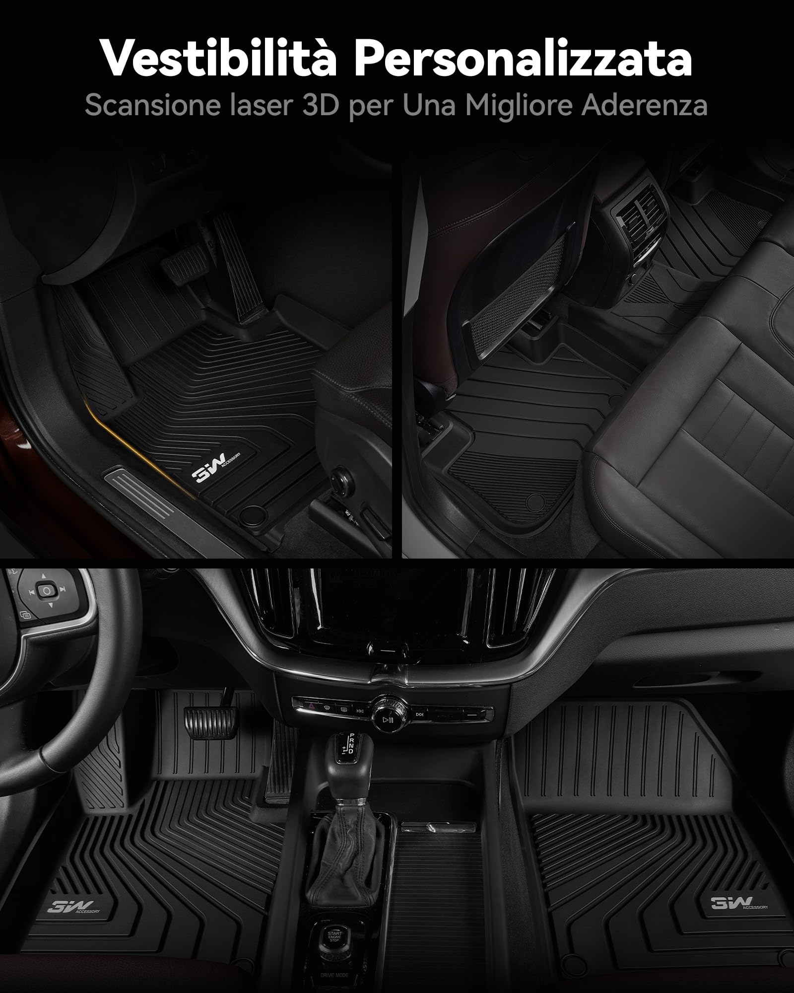 3W Tappetino per Bagagliaio Compatibile con VOLVO XC60 2018-2025 2026, Impermeabile e Facile da Pulire, Tappeto su Misura per la Protezione del Bagagliaio Posteriore in Thorex™, Vasca Baule Resistente