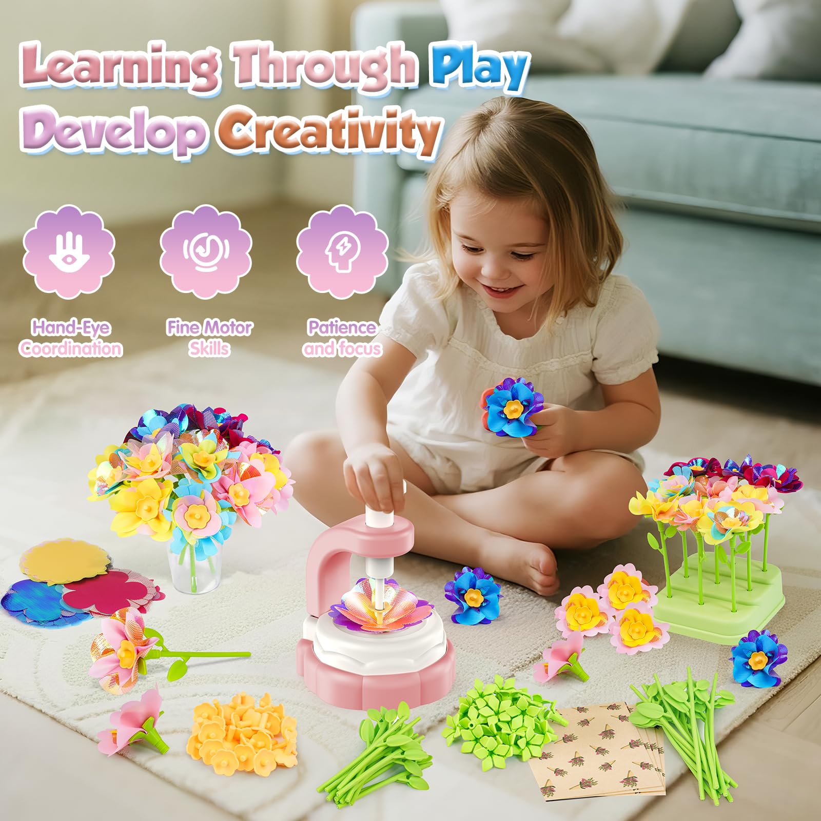 Haozozo Regalo Bambina 4 5 6 7 8 9 10 Anni, Giochi Bambina 4 5 6 7 8 9 10 Anni, DIY Kit Creativo Regalo Bimba 4 5 6 7 8 9 10Anni, Giochi di Composizione Floreale per Bambini