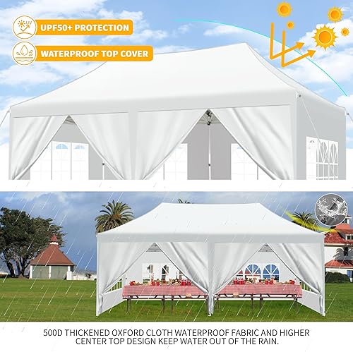 Miniatura 3 de Toldo desplegable de 10 x 20 pies con 6 paredes laterales extraíbles, toldo comercial instantáneo para patio, bodas, fiestas, eventos, con bolsa de