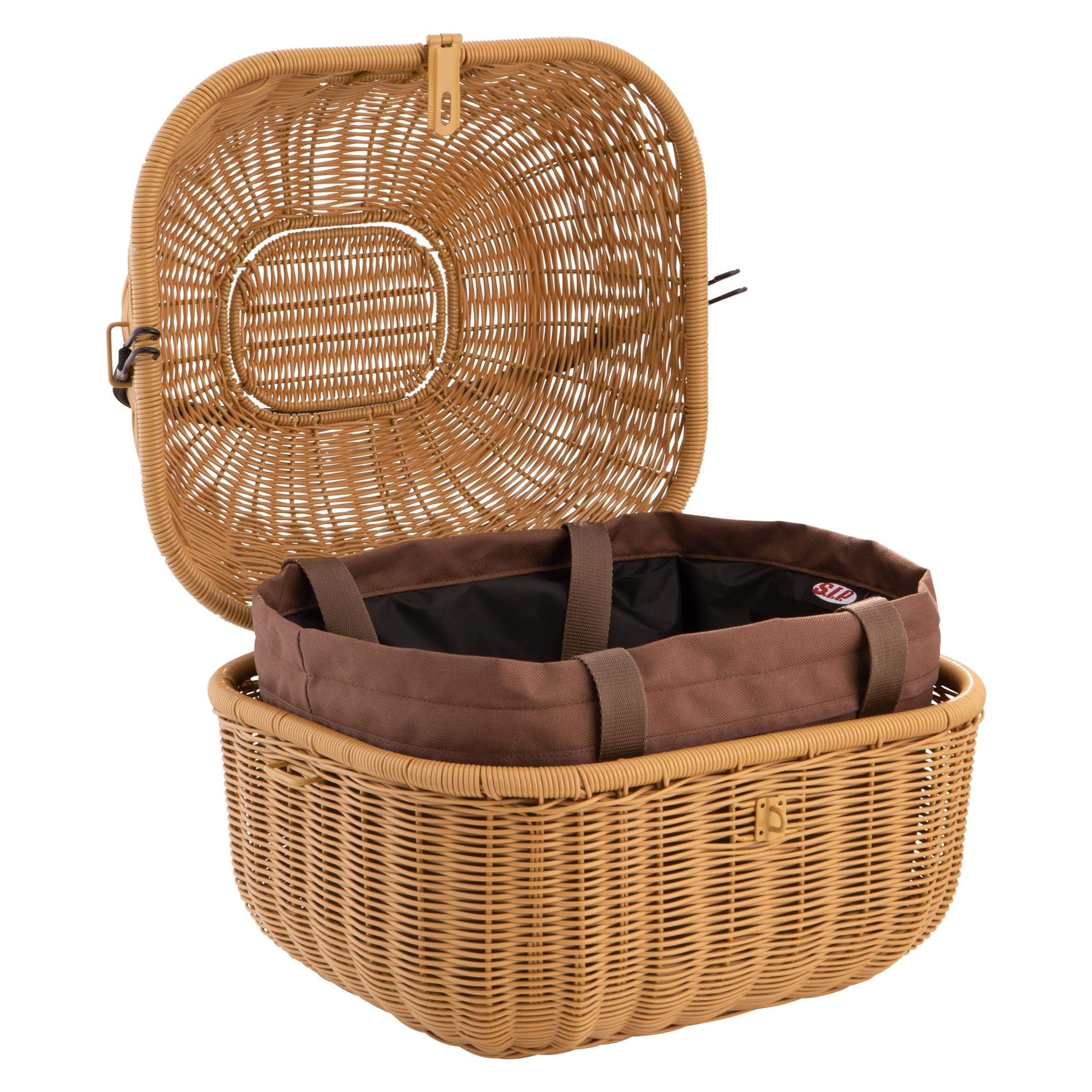 SIP Classic Gepäckkorb rund 360x320x280 mm Metall/Kunstleder braun herausnehmbare Nylon-Innentasche