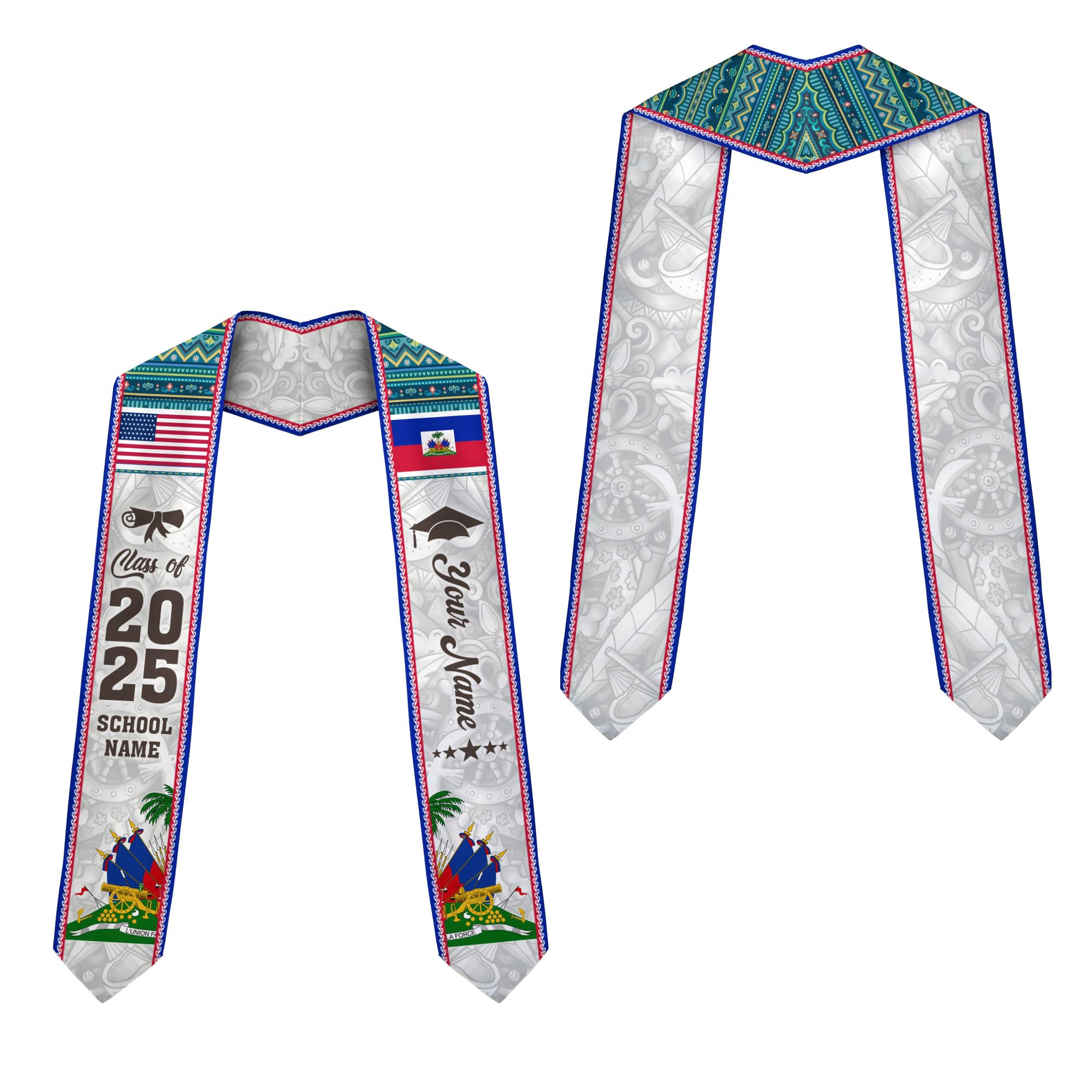 MonkeyVan Haitians Graduation Sash Haiti Graduation Stole Custom Haitians American Flag Graduation Sash 2025 Class of 2025 Ht7