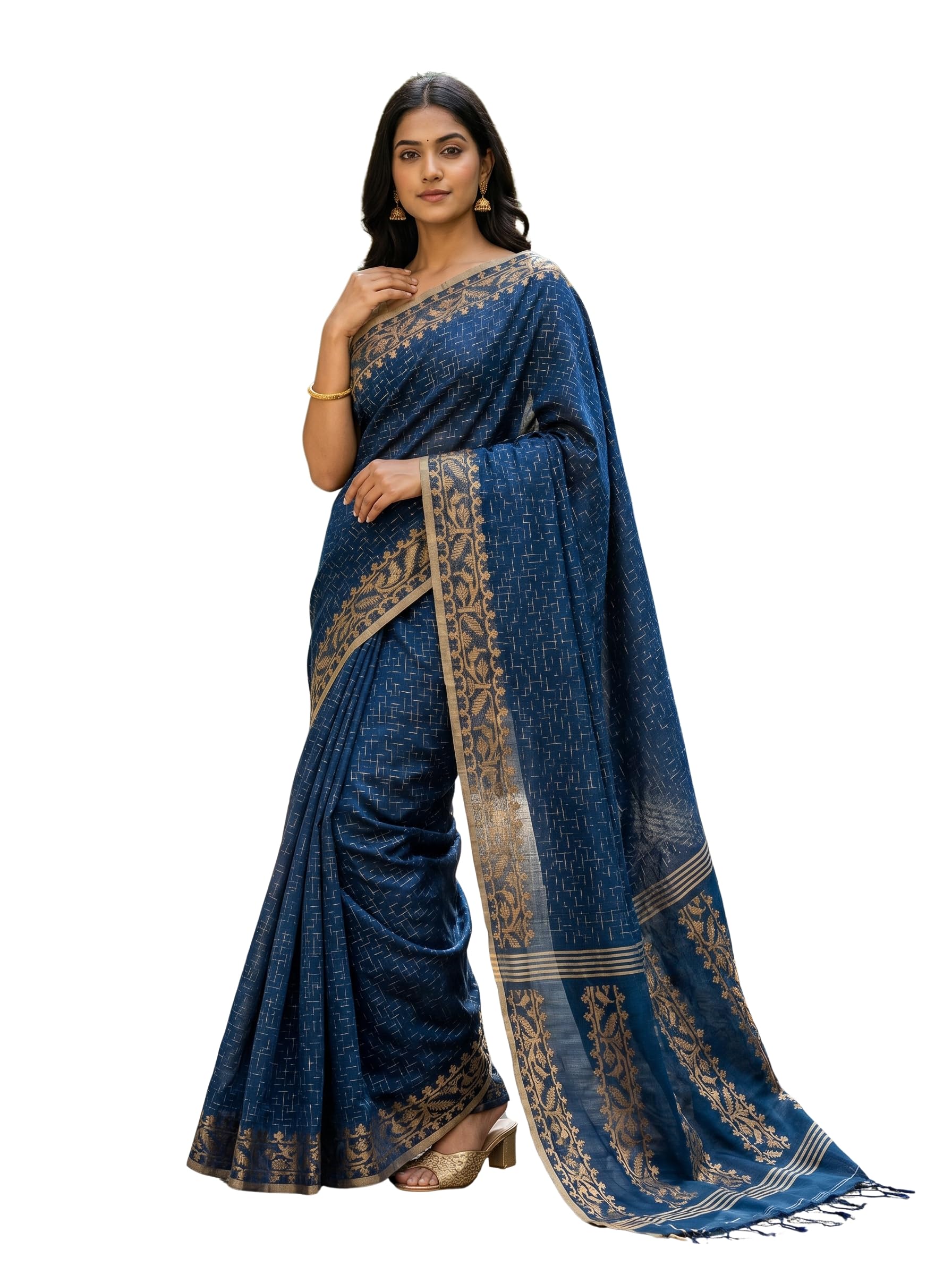 Handloom Cotton Jamdani Saree with Thread Woven Border & Pallu – Lightweight Traditional Indian Ethnic Wear for Women | Premium Craftsmanship Saree.-image-16