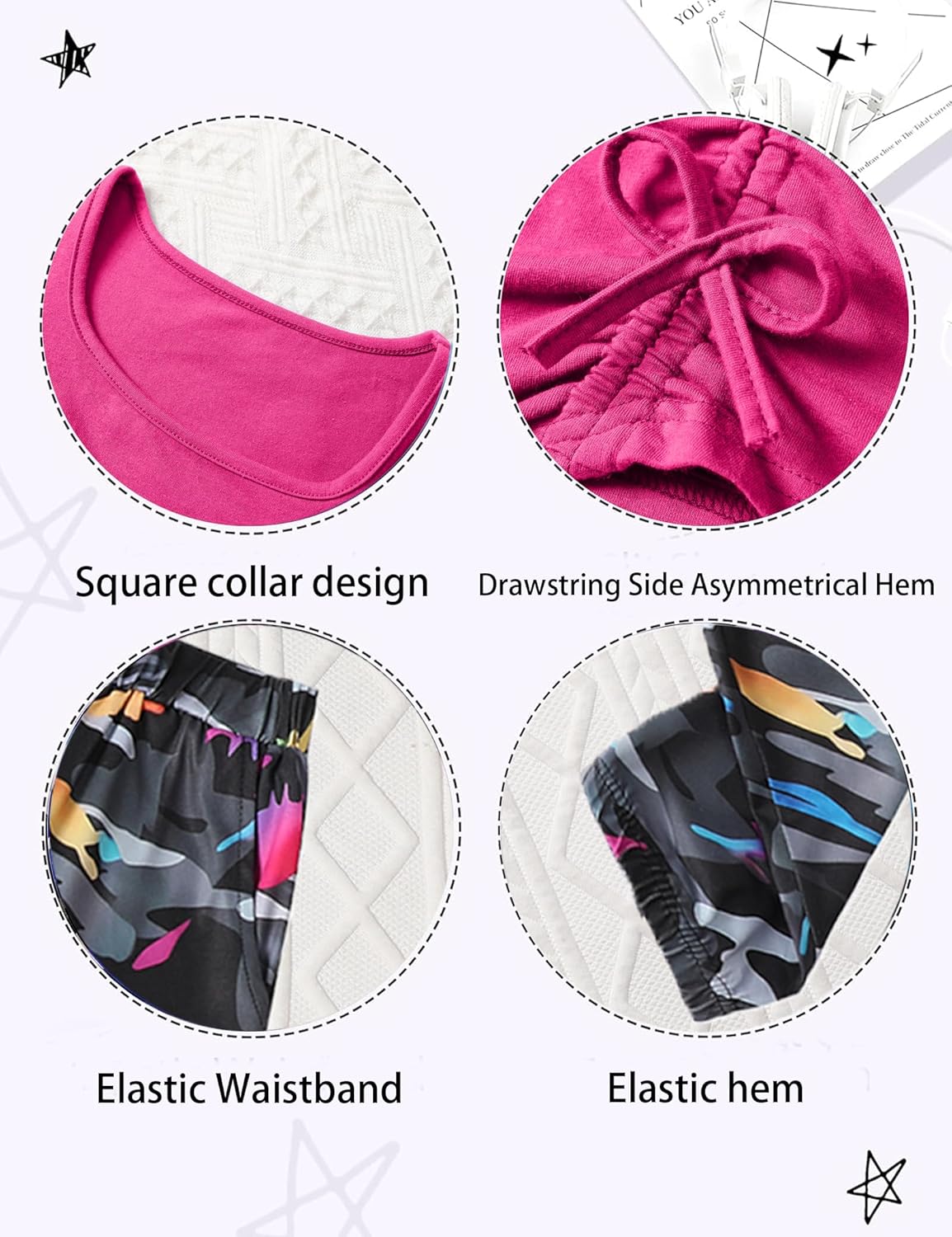 Girls Clothes Size 8 Irregular Ruched Drawstring Short Sleeve Top and Camouflage Pants 2Pcs Girls Camo Outfits Sets - Image 5