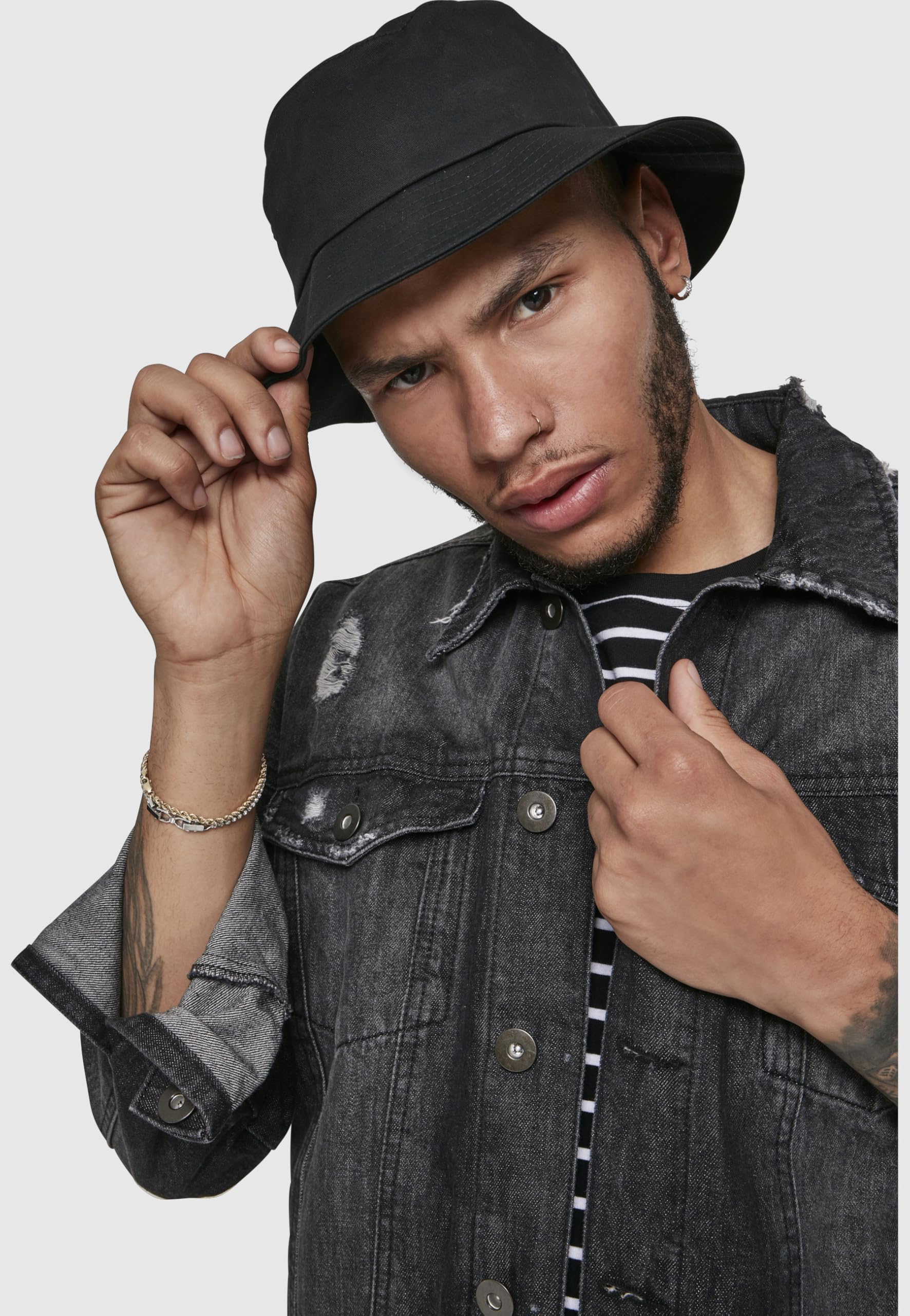 Flexfit Cotton Twill Bucket Hat Unisex Kapelusz Wędkarski, Czarny
