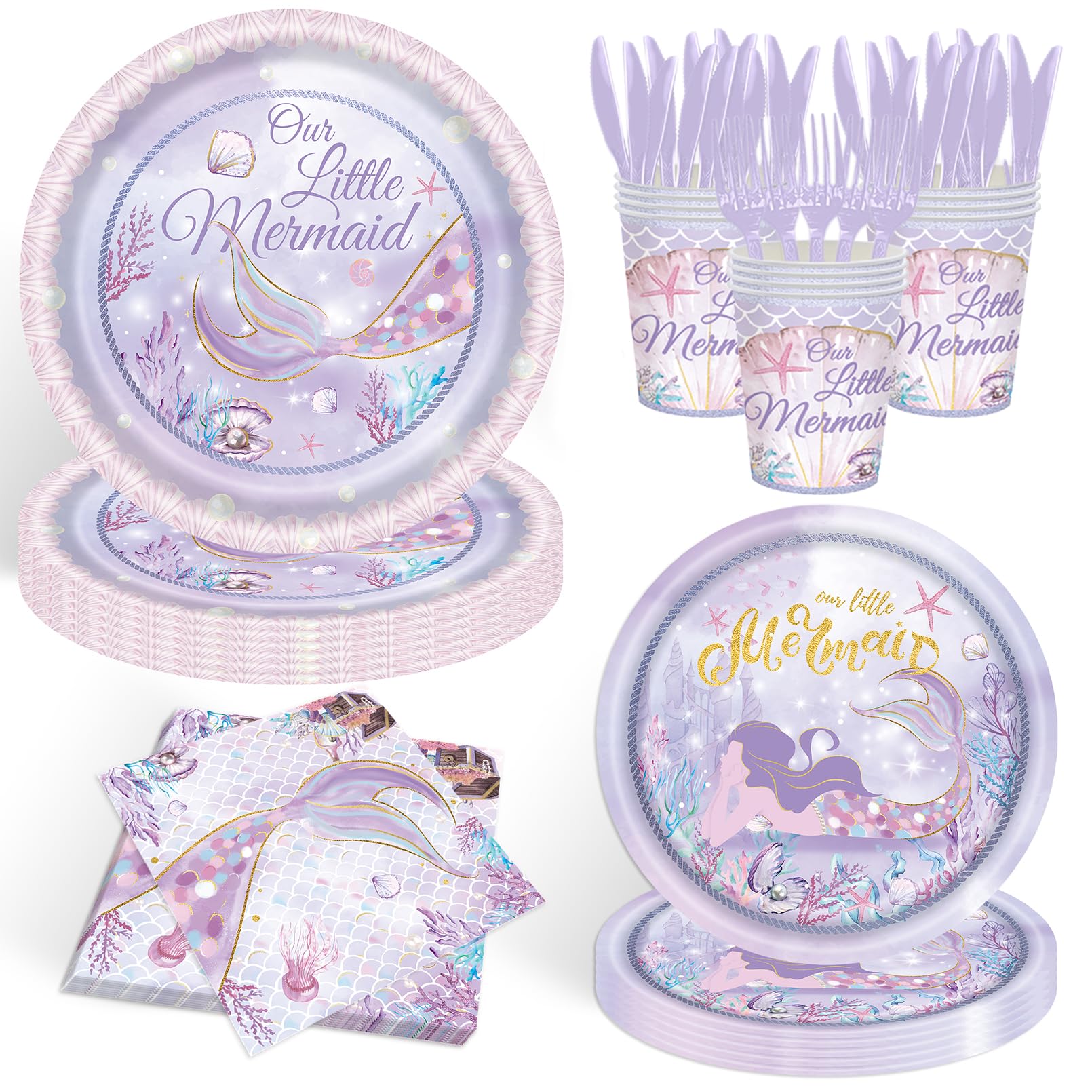 Mermaid Party Decorations Serves 20,Mermaid Birthday Party Supplies Plates and Napkins Sets Ocean Theme Dessert Plates Napkins for Girls Baby Shower Mermaids Birthday Party (Mermaid)
